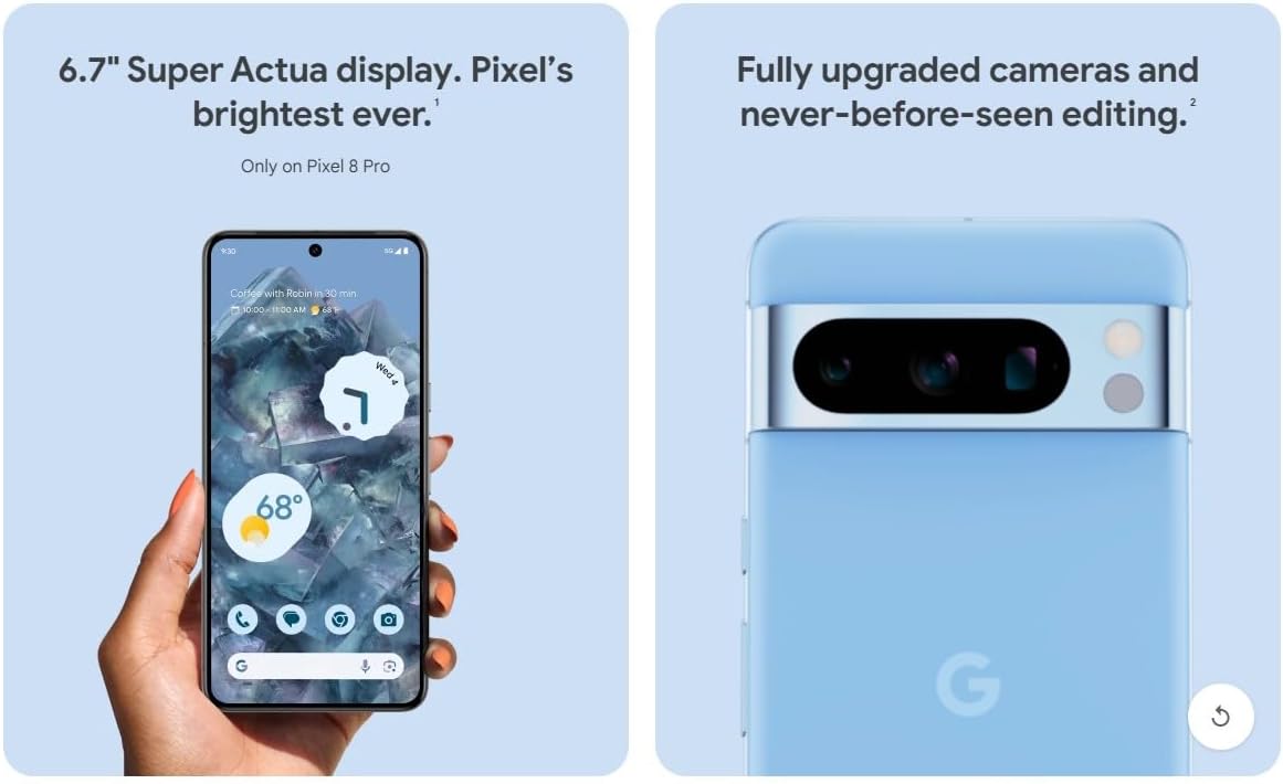 Google Pixel 8 Pro - Unlocked Android Smartphone with Telephoto Lens and Super Actua Display - 24-Hour Battery - Obsidian - 256 GB (Renewed) - Image 4