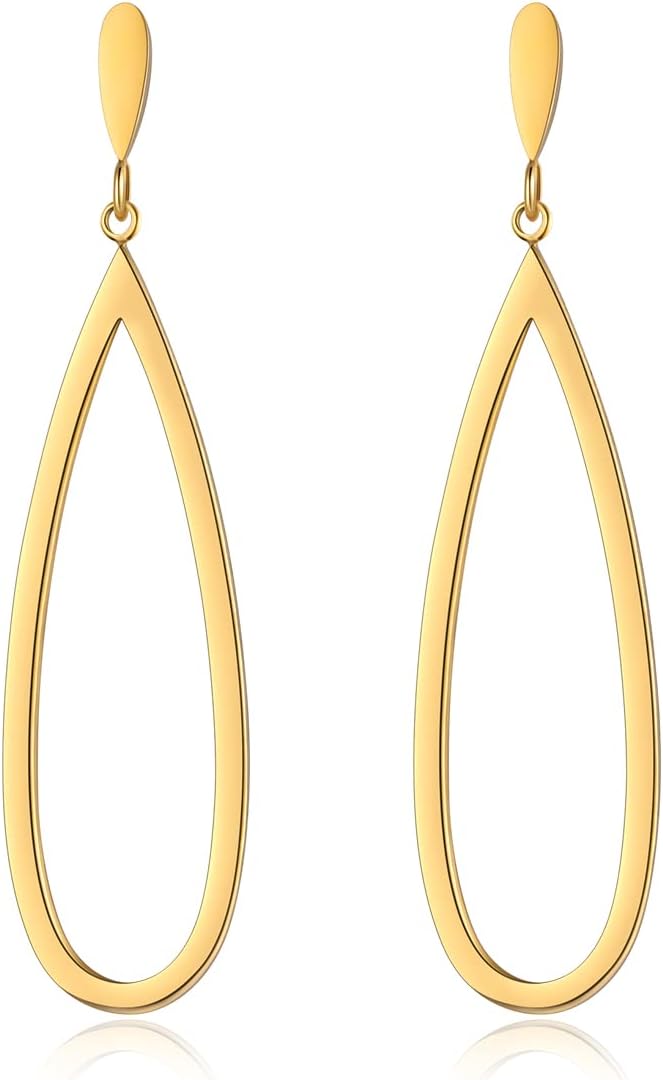 Black Gold Geometric Drop Dangle Earrings for Women Waterdrop Oval Circle Link Stainless Steel Dangle Earrings Trendy Jewelry Gifts for Women ?
