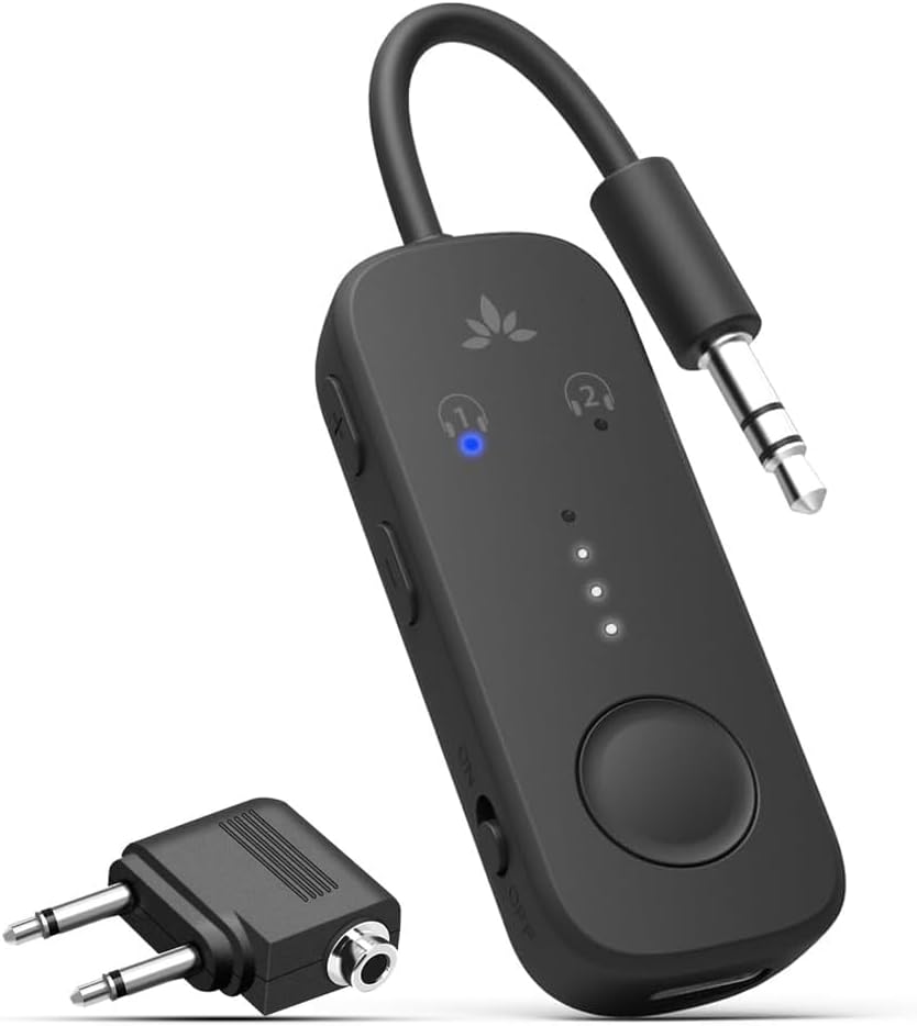 Avantree Relay - Premium Airplane Bluetooth 5.3 Adapter, Supports 2 AirPods or Headphones with aptX Adaptive & Low Latency, 3.5mm AUX Jack Wireless Audio Transmitter for Planes, Airline, Travel, TV ? ? ? ? ?