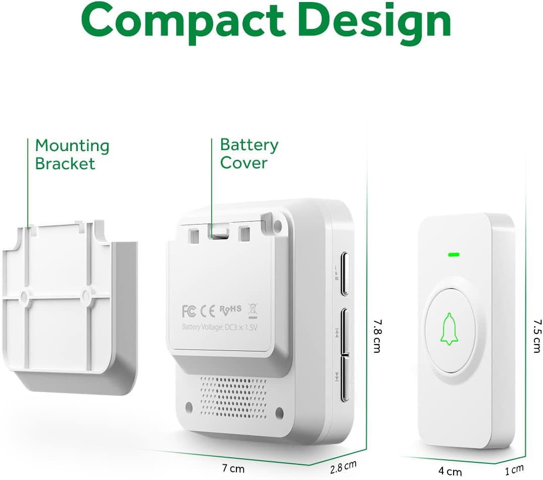 AVANTEK Wireless Door Bell, WA-11 Waterproof Battery Operated Doorbell Chime Operating at 1000 Feet, Portable Door Chime kit with 52 Melodies, 5 Volume Levels, and CD Quality Sound ? ? ? ? ? - Image 5