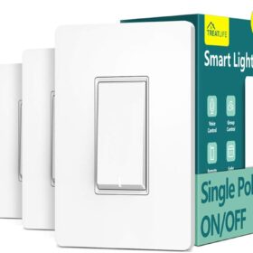 TREATLIFE Smart Light Switch Single Pole Smart Switch Works with Alexa, Google Home and SmartThings, 2.4GHz Wi-Fi Timer Light Switch, Neutral Wire Required, No Hub Required, FCC Listed, 4 Pack
