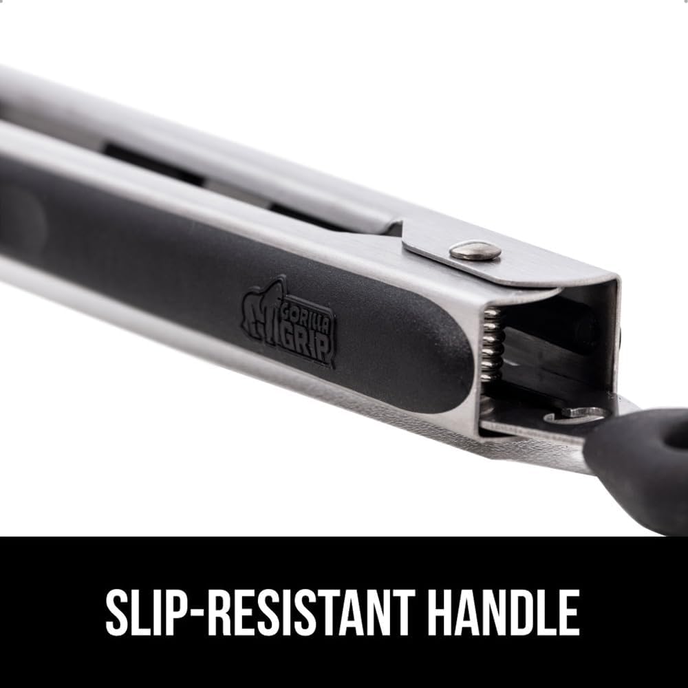 Gorilla Grip Stainless Steel Heat Resistant Kitchen Tongs for Cooking, Set of 2 BBQ Tong, Non Scratch Silicone Tip for Pans, Strong Grip, Grab Food, Toss Salad, Air Fryer, Pull Lock, 7 + 9 Inch, Black ? ? ? ? ? - Image 3