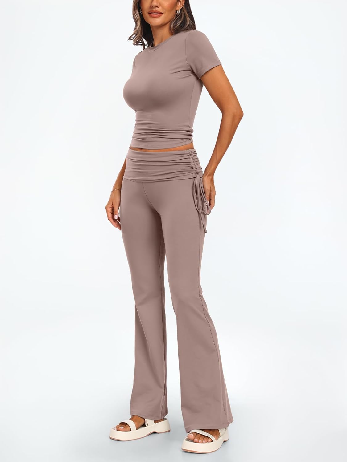 Trendy Queen Womens 2 Piece Outfits Lounge Sets Summer Y2k Short Sleeve Cropped Tops and Drawstring Flare Pants Tracksuits ? ? ? ? ? - Image 3