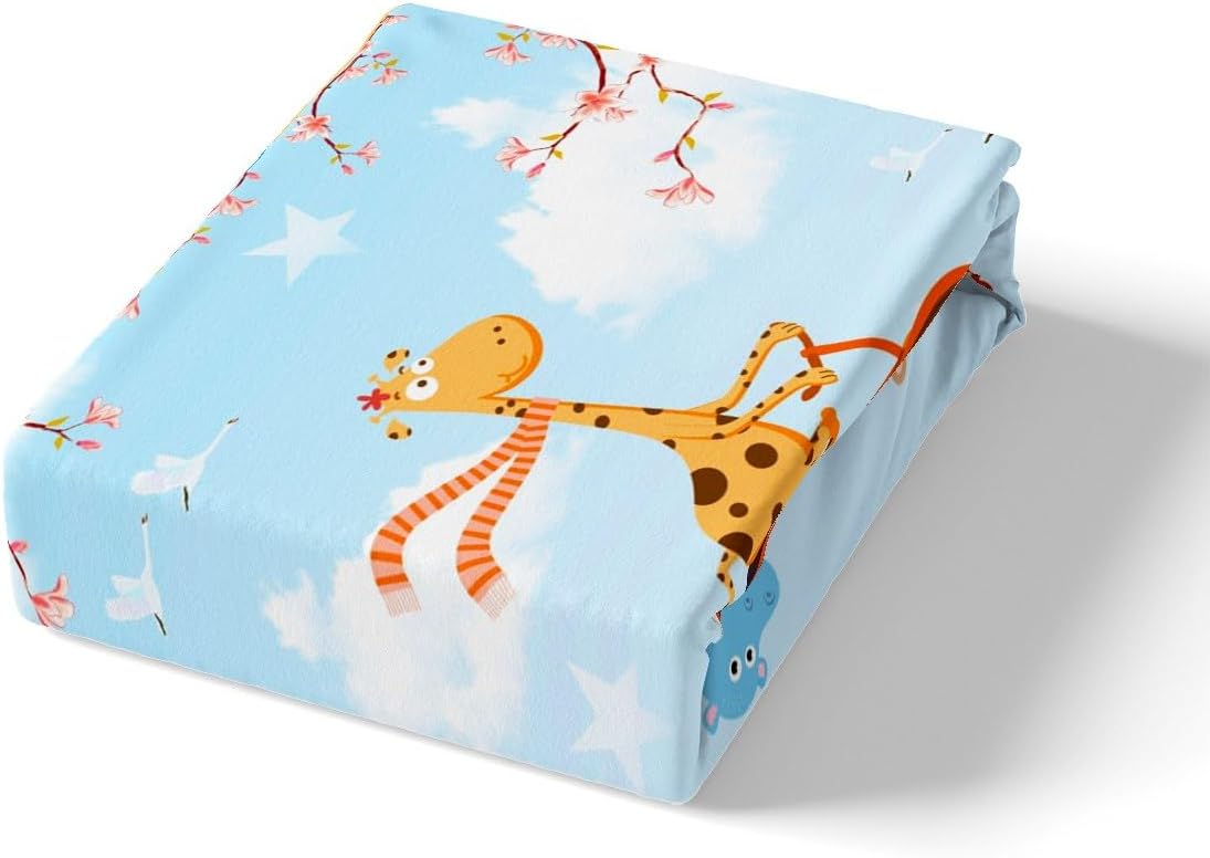 Hot Air Balloon Sun Cloud Bed Sheet Set Sky Scenery Blue Fitted Sheet for Ultra Soft Cartoon Animal Car Bedding Cover Set Room Decor Queen (No Flat Sheet) - Image 4