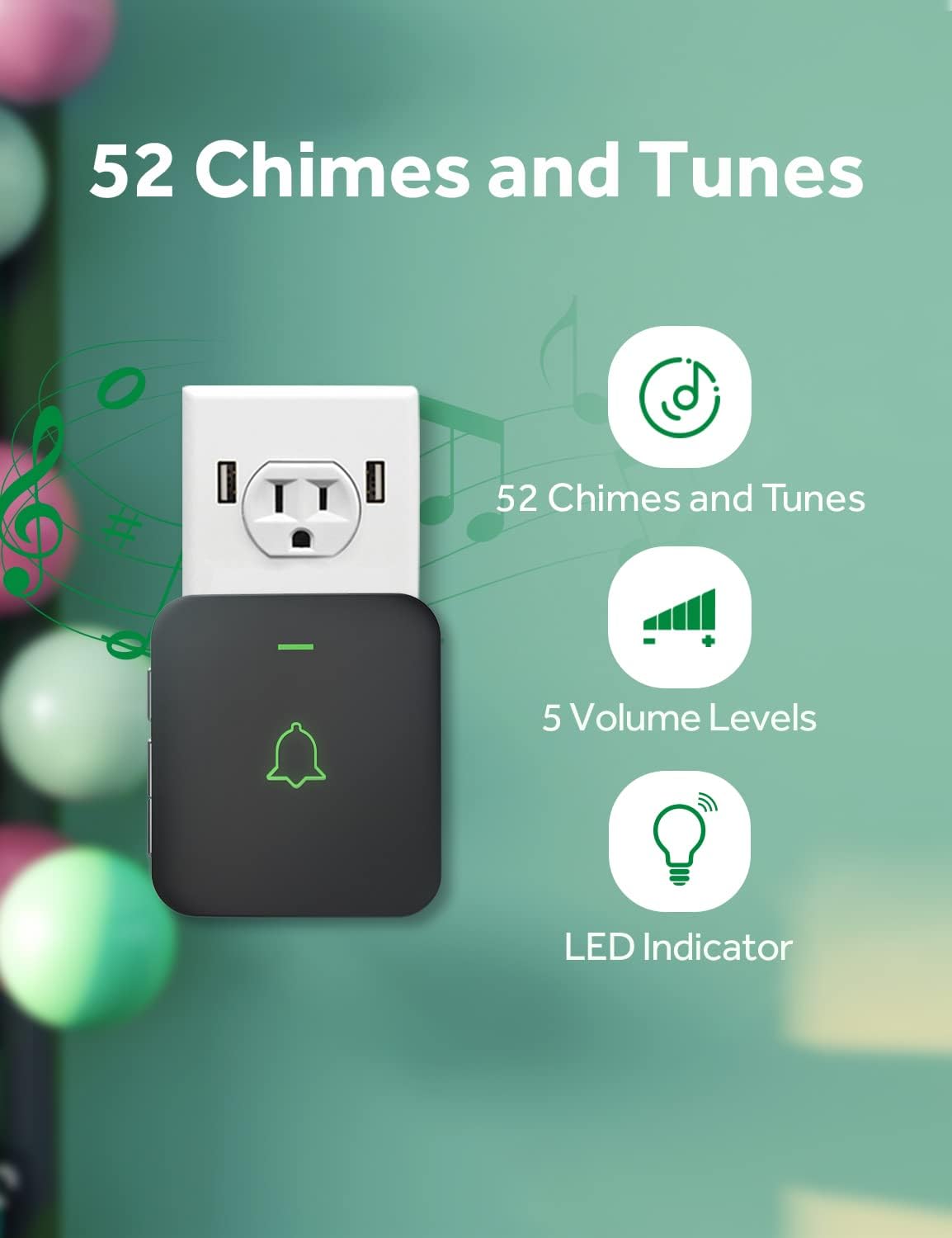AVANTEK Wireless Door Bell, Mini CB-11 Waterproof Doorbell Chime Operating at 1000 Feet with 52 Melodies, 5 Volume Levels & LED Flash ? ? ? ? ? - Image 2
