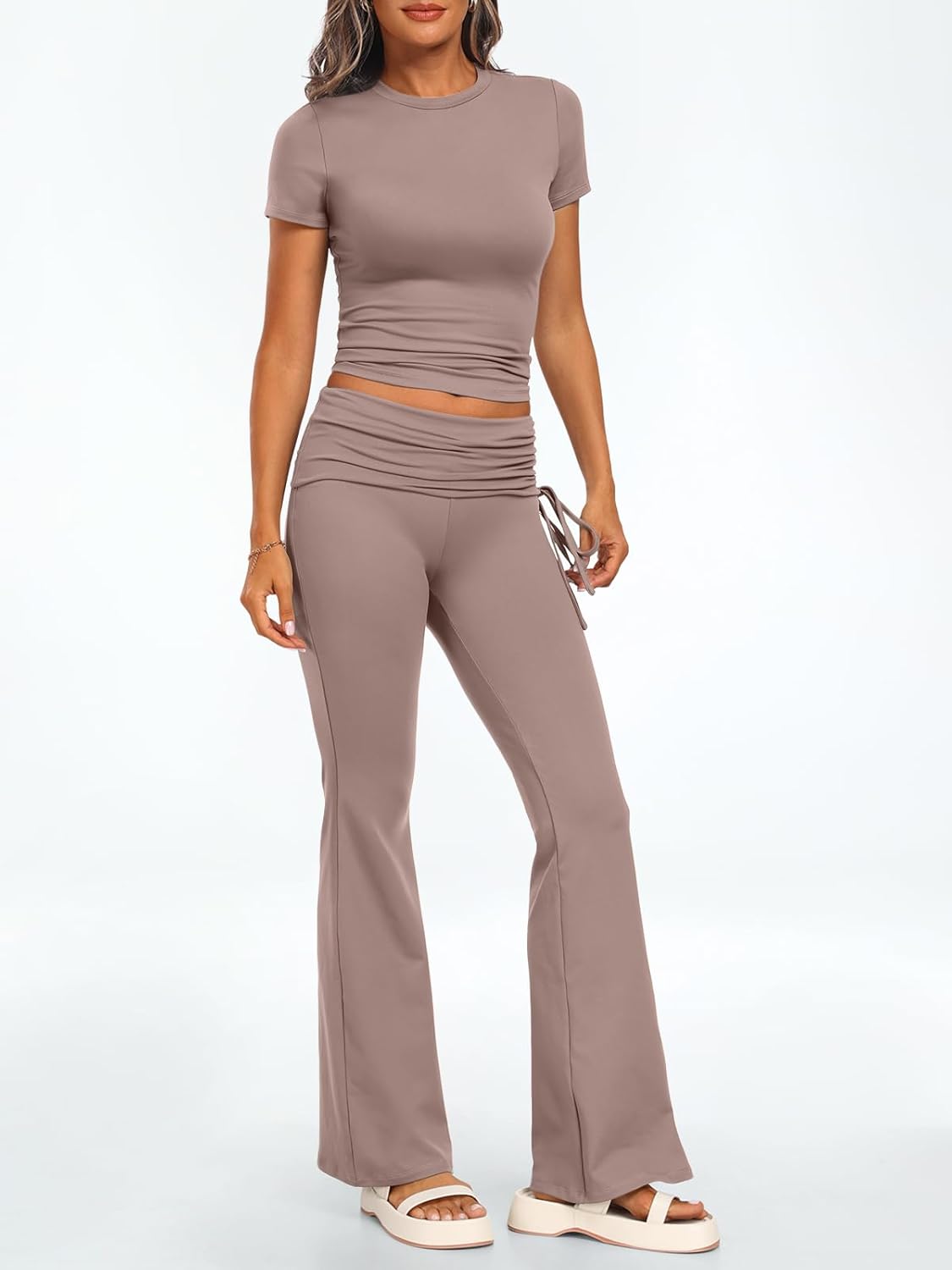 Trendy Queen Womens 2 Piece Outfits Lounge Sets Summer Y2k Short Sleeve Cropped Tops and Drawstring Flare Pants Tracksuits ? ? ? ? ? - Image 2