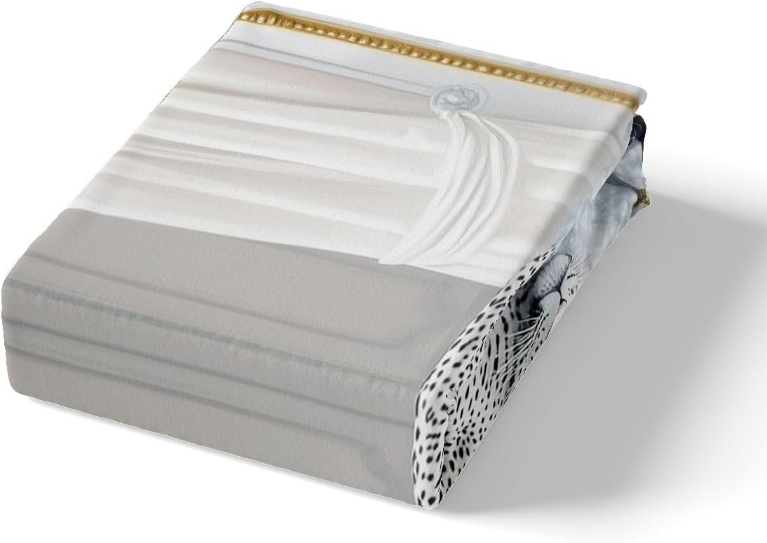 Snow Leopard Bed Sheet Set 3 Pieces,Natural Wild Animal Cheetah White Leopard Fur Print Bedding Set(No Flat Sheet),European Style Bathtub Luxury Fitted Sheet,2 Pillow Cases,Full Size ? ? ? ? ? - Image 4