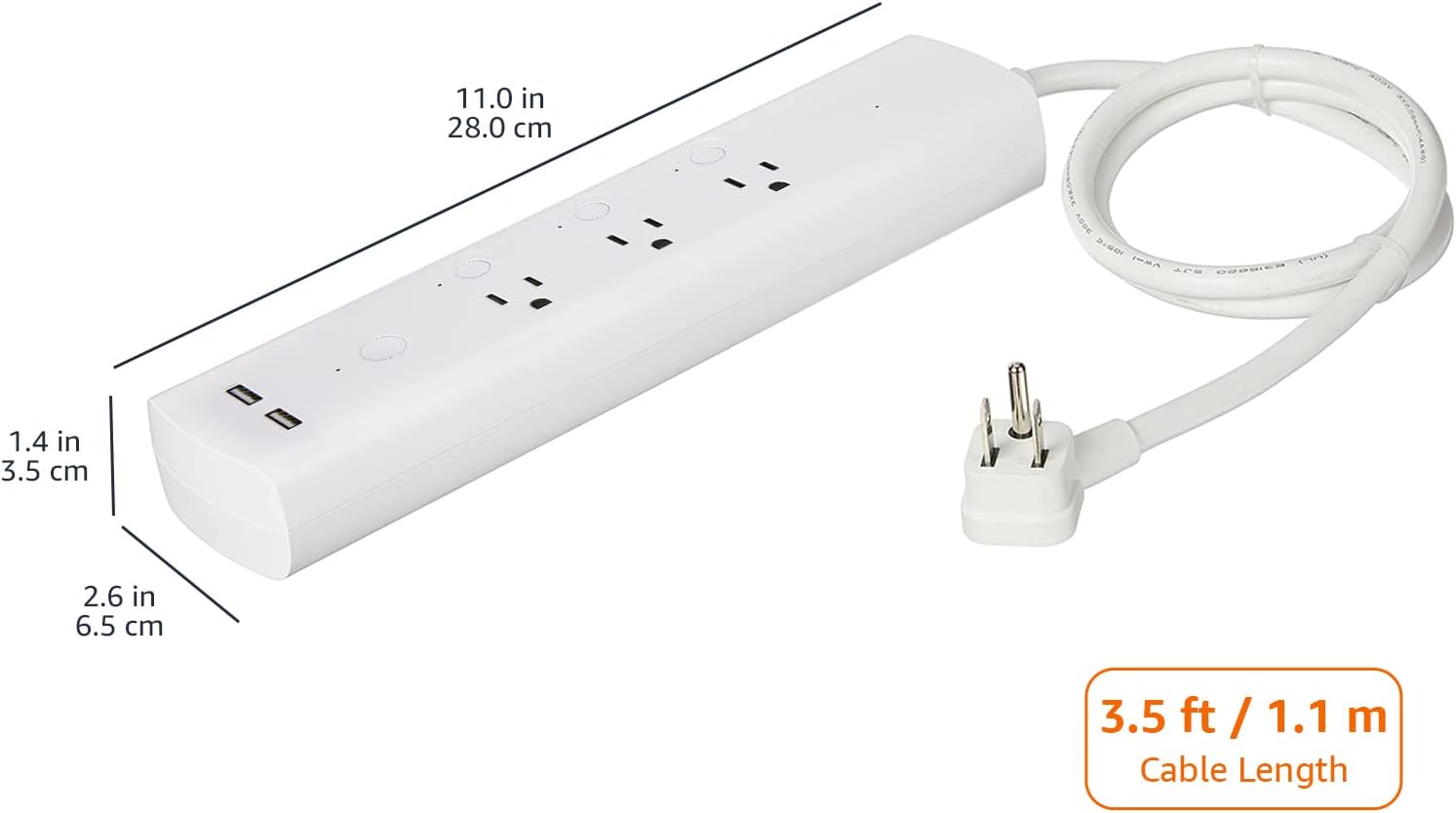 Amazon Basics Smart Plug Power Strip with 3 Individually Controlled Outlets and 2 USB-A Ports, Works with Alexa Only, 2.4 GHz Wi-Fi, No Hub Required, White ? ? ? ? ? - Image 4