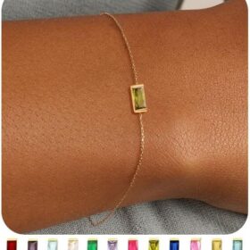FUNEIA Birthstone Gold Bracelets for Women Non Tarnish Trendy Dainty 14K Gold Plated Bracelet Stack Stackable Blue Green May Emerald Friendship Bracelets Jewelry Gifts for Mom Best Friend                 