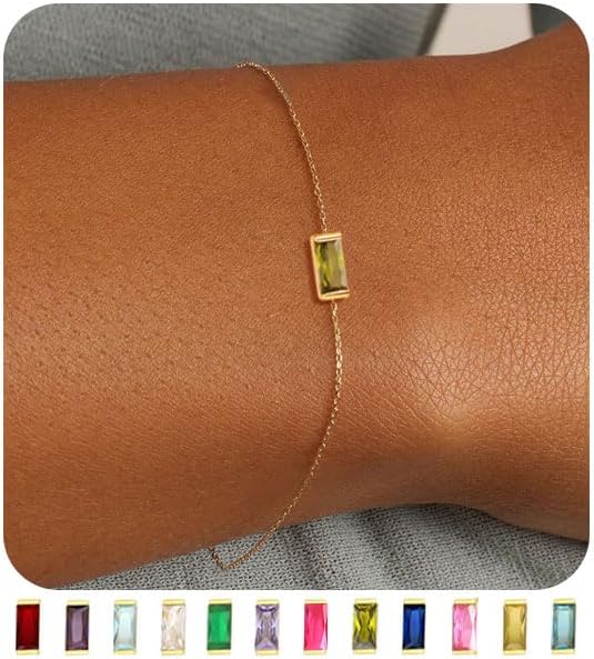 FUNEIA Birthstone Gold Bracelets for Women Non Tarnish Trendy Dainty 14K Gold Plated Bracelet Stack Stackable Blue Green May Emerald Friendship Bracelets Jewelry Gifts for Mom Best Friend ? ? ? ? ?