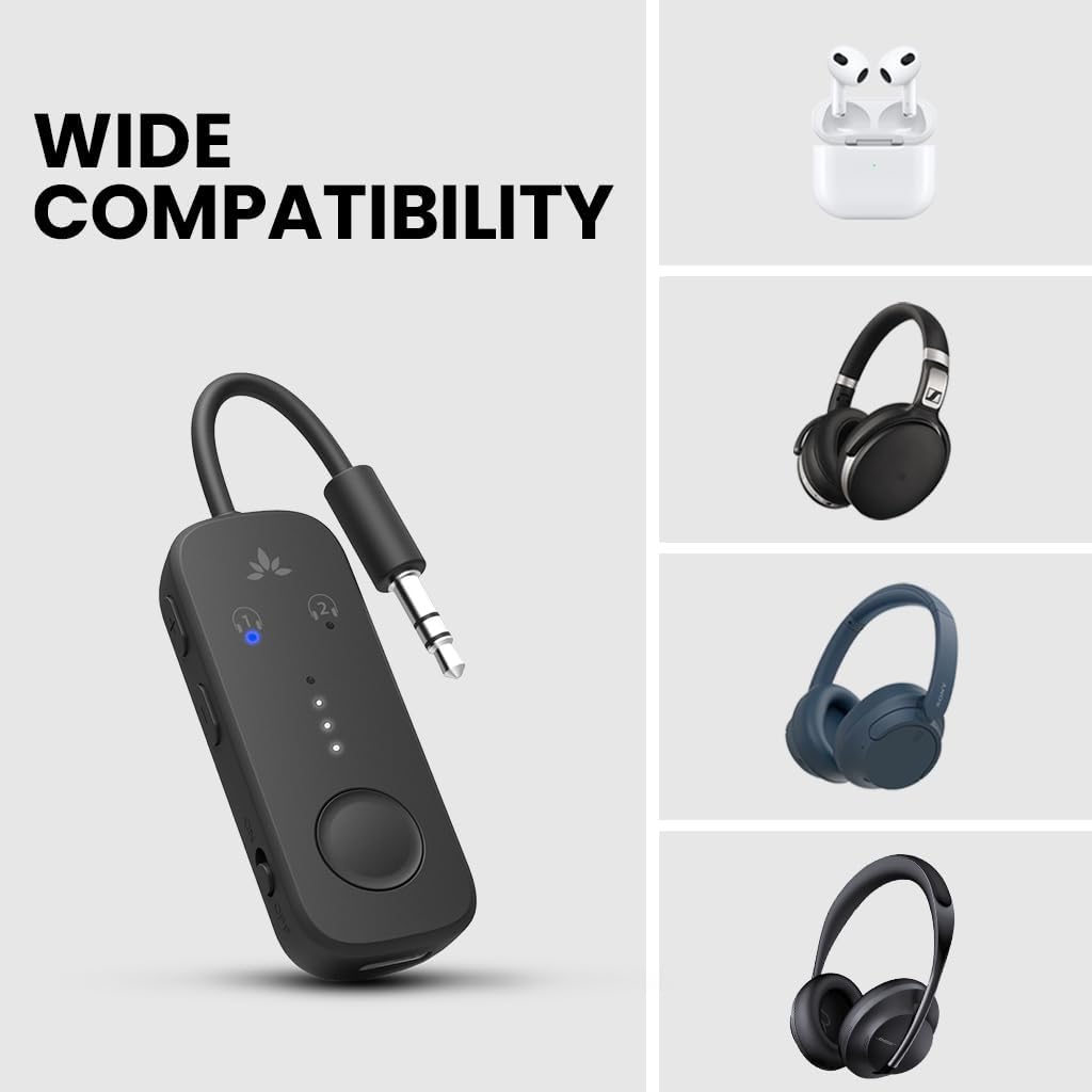 Avantree Relay - Premium Airplane Bluetooth 5.3 Adapter, Supports 2 AirPods or Headphones with aptX Adaptive & Low Latency, 3.5mm AUX Jack Wireless Audio Transmitter for Planes, Airline, Travel, TV ? ? ? ? ? - Image 4