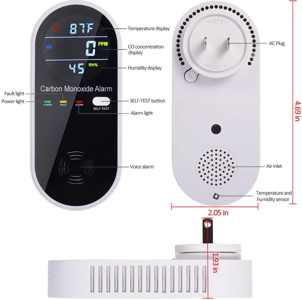 Carbon Monoxide Detector Plug in Wall, WESHLGD Portable Carbon Monoxide Detector for Travel, 3-in-1 CO Detector for Home and Travel Camping(CO Gas Meter Temperature Humidity Sensor) ? ? ? ? ? - Image 2
