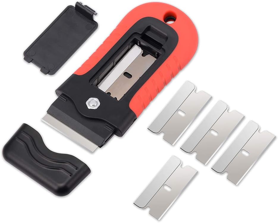 Gomake Locking Razor Blade Scraper with Safety Cap, Glass Cooktop Scraper with 10PCS Stainless Steel Blades for Glass Clean, Paint and Old Label,Decal Sticker Remover, Stove Top Scraper Tool - Image 4