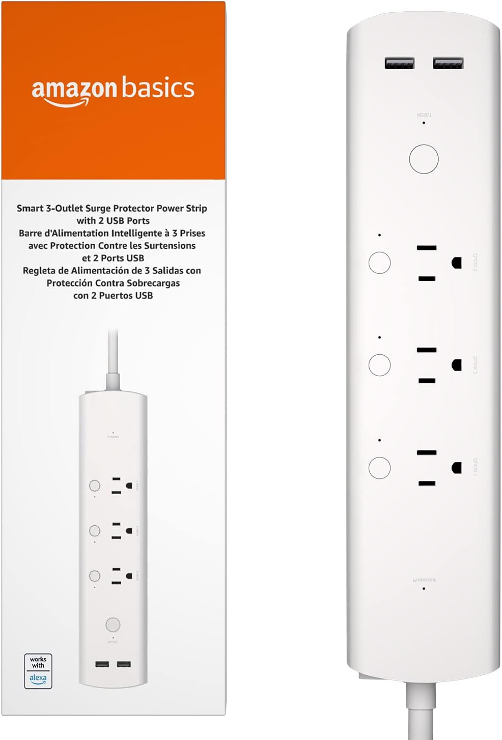 Amazon Basics Smart Plug Power Strip with 3 Individually Controlled Outlets and 2 USB-A Ports, Works with Alexa Only, 2.4 GHz Wi-Fi, No Hub Required, White ? ? ? ? ? - Image 6