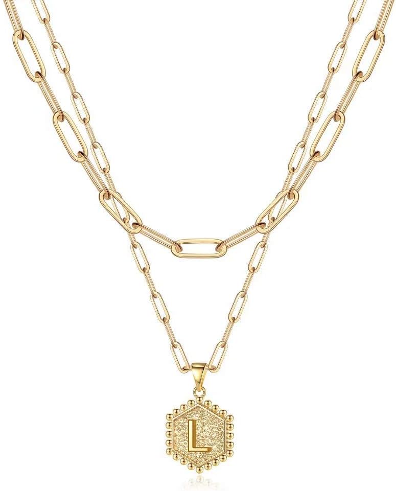 M MOOHAM Dainty Gold Necklace for Women - 14K Solid Gold Over Layering Necklaces for Women Cute Hexagon Letter Initial Necklaces for Women Gold Layered Necklaces for Women Jewelry Gifts ? ? ? ? ?