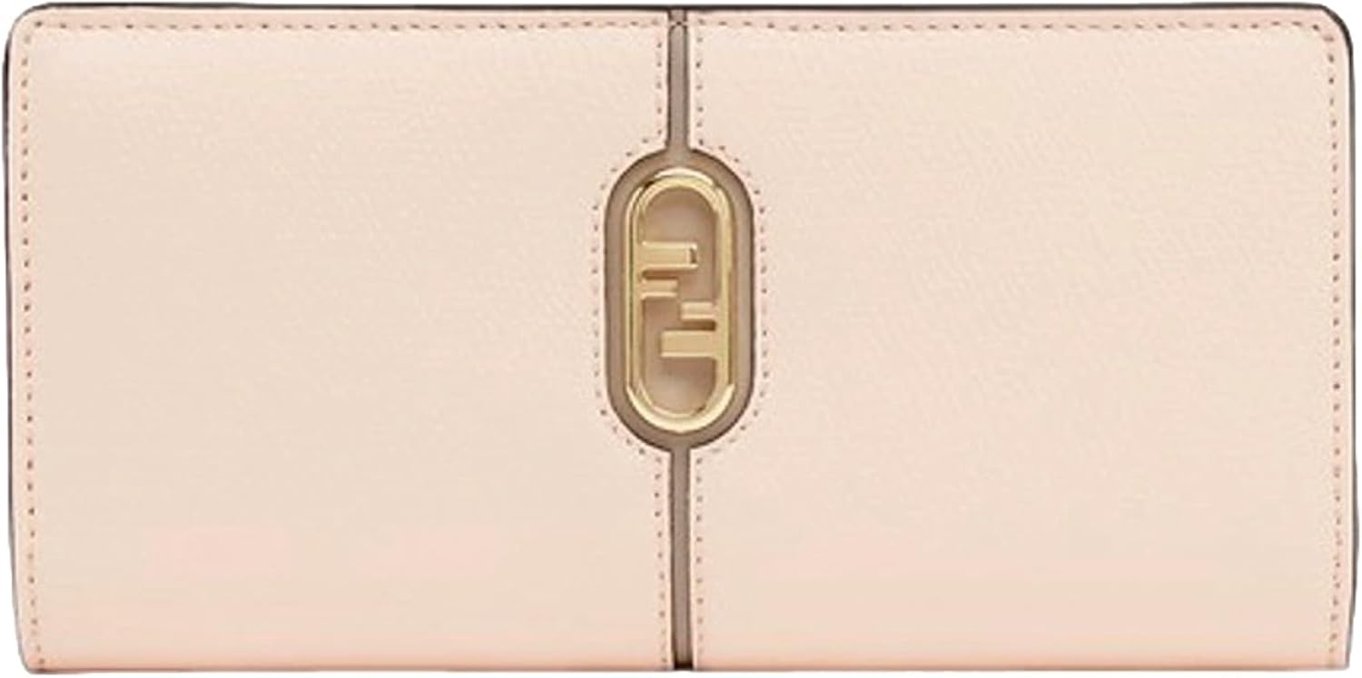 FENDI O'Lock Rose Pink and Tortora Gray Calf Leather Snap Continental Wallet, Medium ? ? ? ? ?