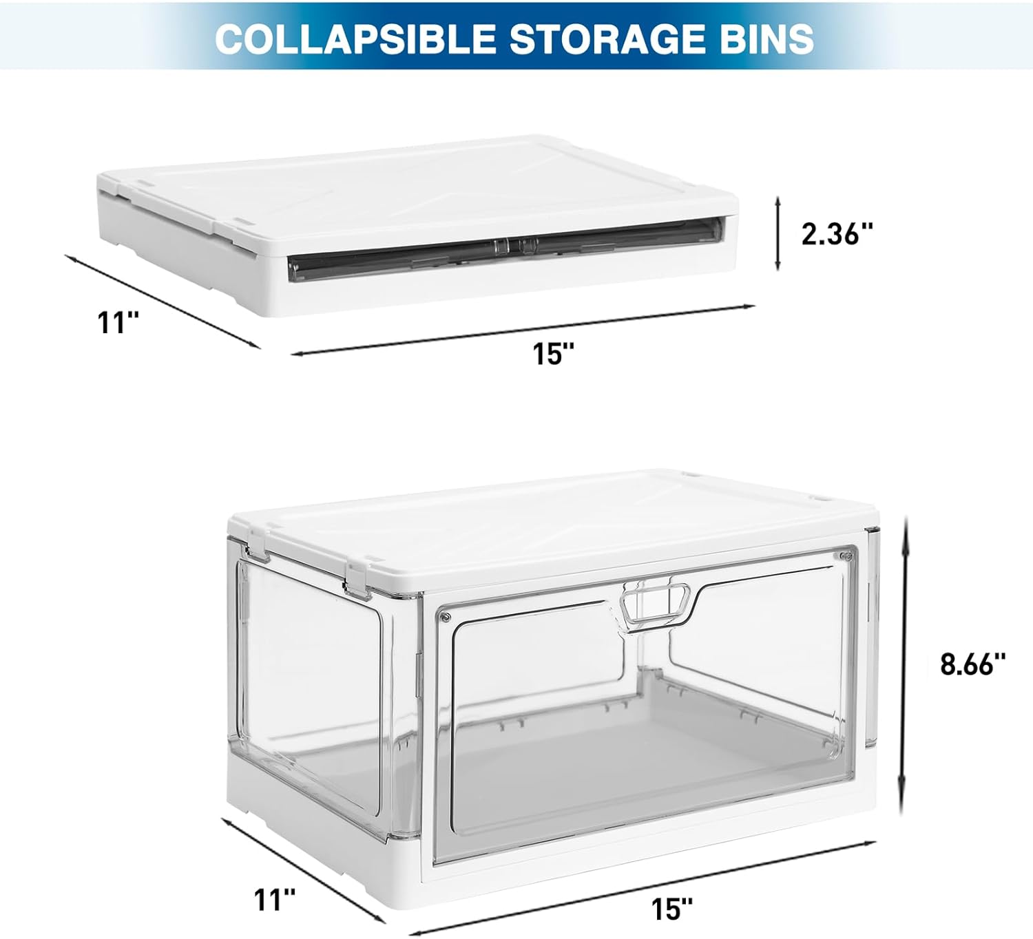 3-Pack Clear Stackable Storage Bins with Lids Magnetic Doors Open Front Foldable Folding Plastic Craft Containers Large Closet Organizers Box for Bedrooms Living Rooms Study Kids' Toys 24 QT - Image 2