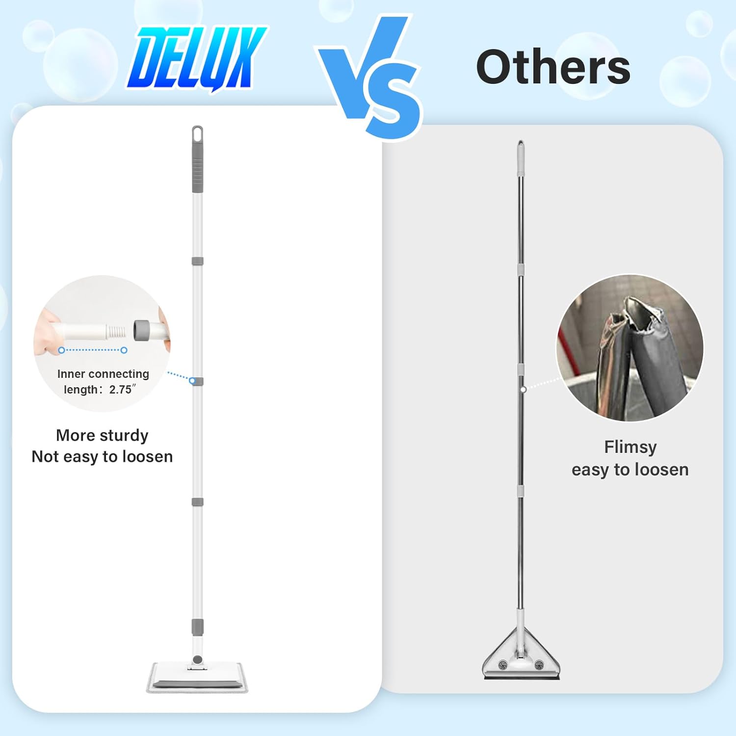 Baseboard Cleaner Tool with Handle, DELUX Baseboard Cleaner with Extendable Long Handle, 4 Reusable Cleaning Pads Wall Cleaner for Baseboards Cleaning, Ceiling, Wall, Floor, Shower Bathroom Kitchen ? ? ? ? ? - Image 6