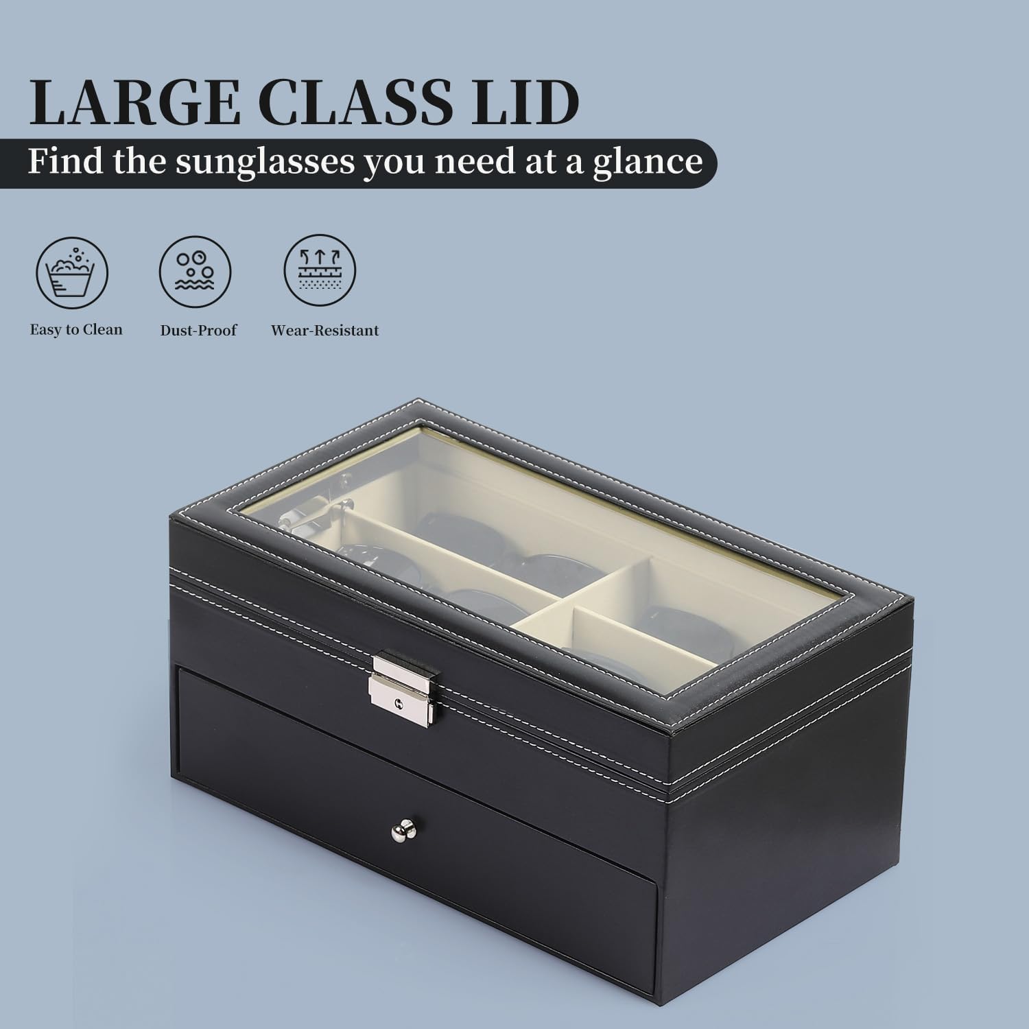 AUTOARK Leather 12 Piece Eyeglasses Storage and Sunglass Glasses Display Drawer Lockable Case Organizer,Black,AW-023 ? ? ? ? ? - Image 5