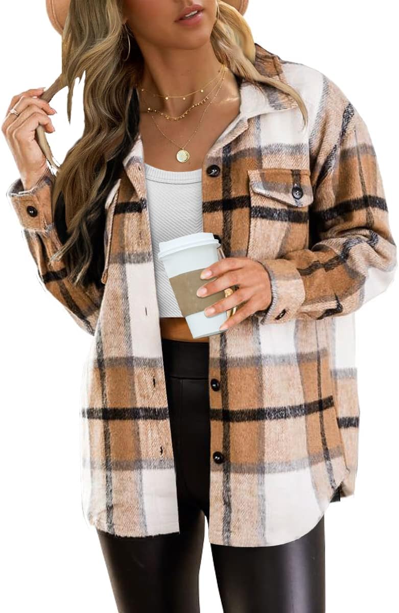 AUTOMET Womens Fall Outfits Fashion Clothes Shackets Flannel Plaid Button Down Long Sleeve Shirts Jackets ?