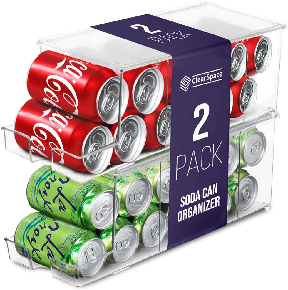 ClearSpace Soda Can Organizer & Soda Can Dispenser for Refrigerator - Fridge Organizer & Stackable Drink Organizer for Fridge, Can Organizer for Refrigerator - Holds 12 Cans Each, BPA Free - 2 Pack ? ? ? ? ?