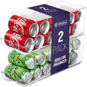 ClearSpace Soda Can Organizer & Soda Can Dispenser for Refrigerator - Fridge Organizer & Stackable Drink Organizer for Fridge, Can Organizer for Refrigerator - Holds 12 Cans Each, BPA Free - 2 Pack                 