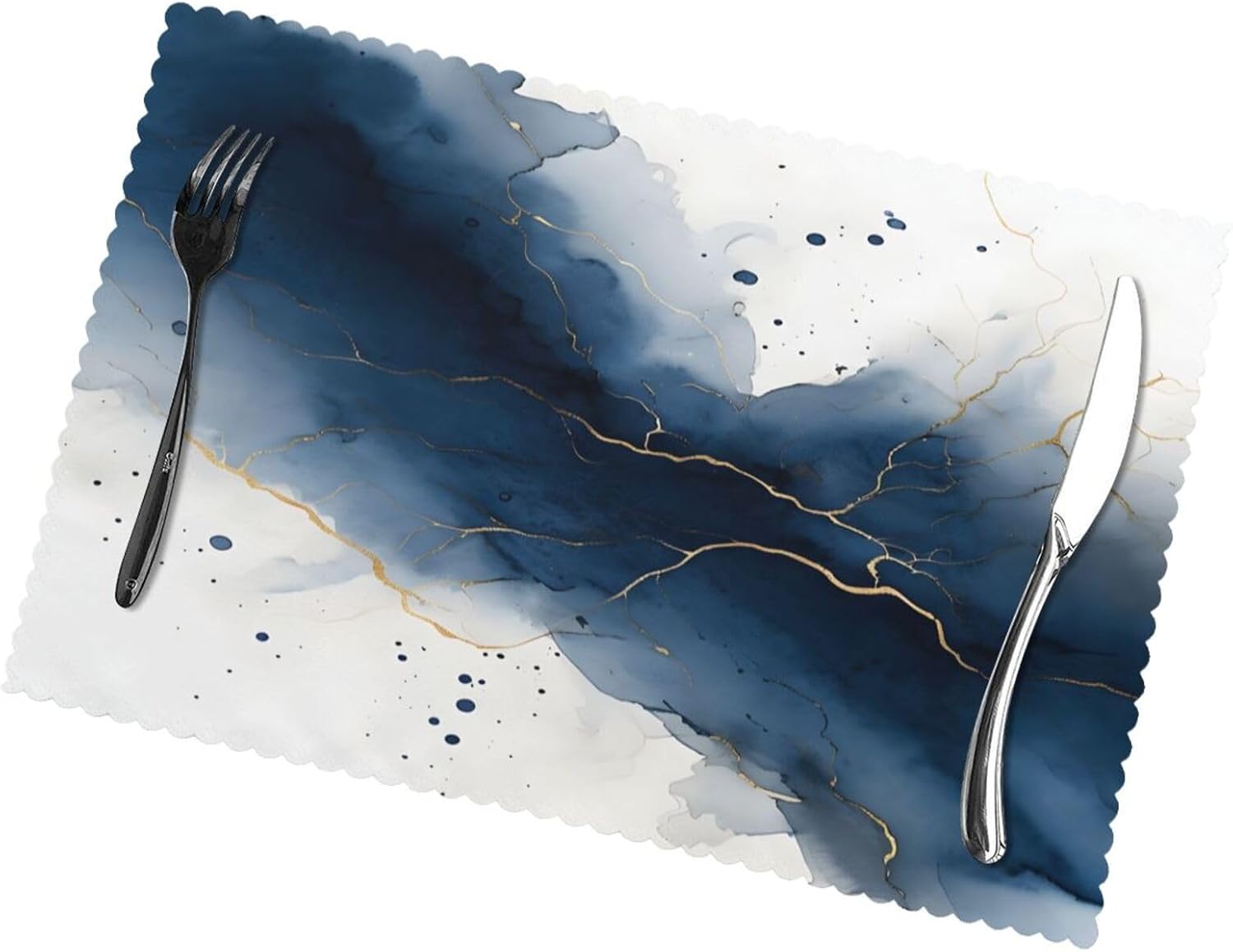 Watercolor and Navy Blue 12x18 Inch Placemats Set of 6, Non-Slip and Stain-Resistant Kitchen Table Mats, Easy to Clean, Heat Resistant Placemats - Image 3