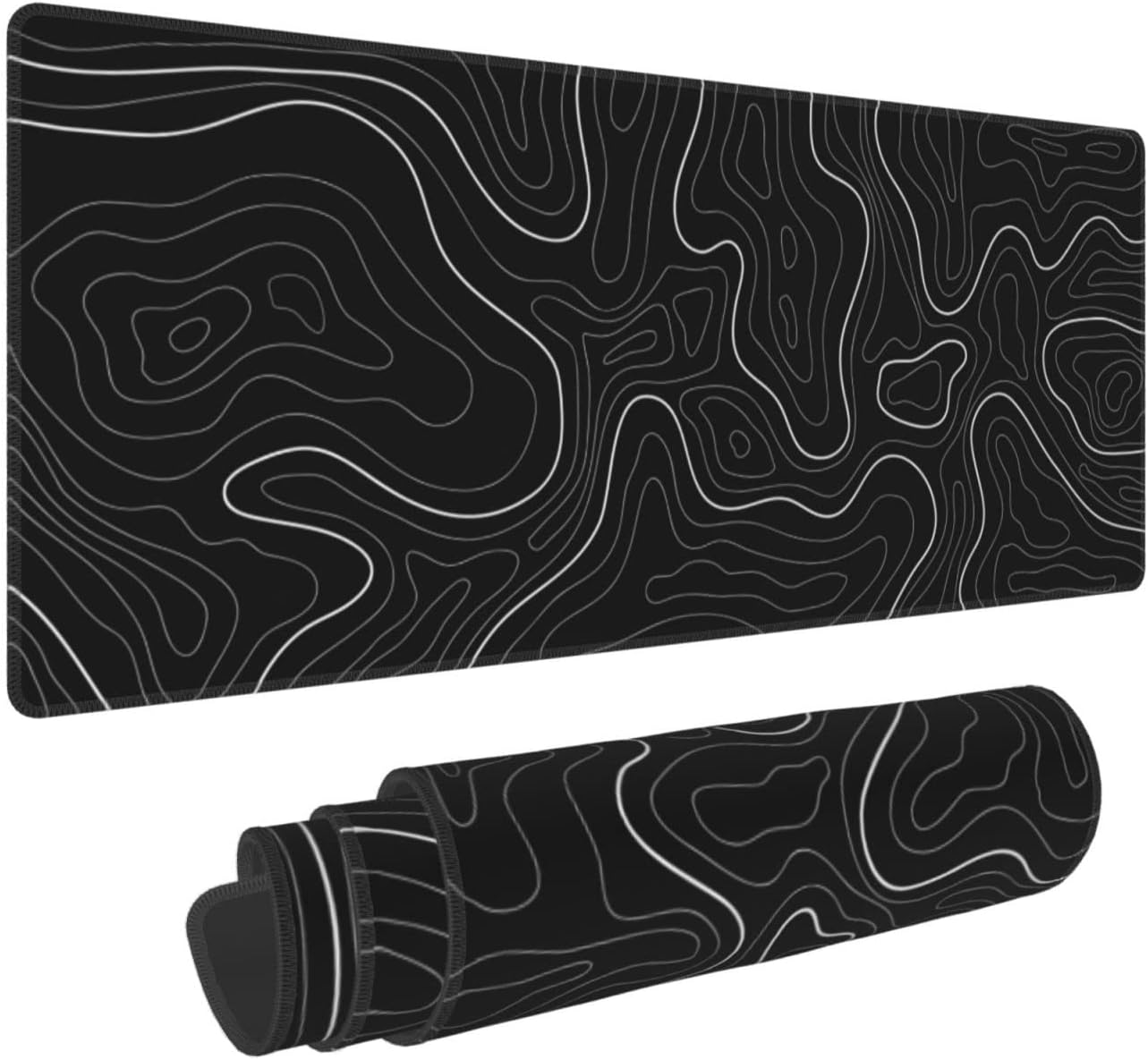 Abstract Topographic Map White Grey Black Gaming Mouse Pad Long Mouse Pad Large Desk Mat 31.5 X 11.8 Inch Mousepad with Non-Slip Base Stitched Edge Keyboard Mat for Gaming Office ? ? ? ? ? - Image 6