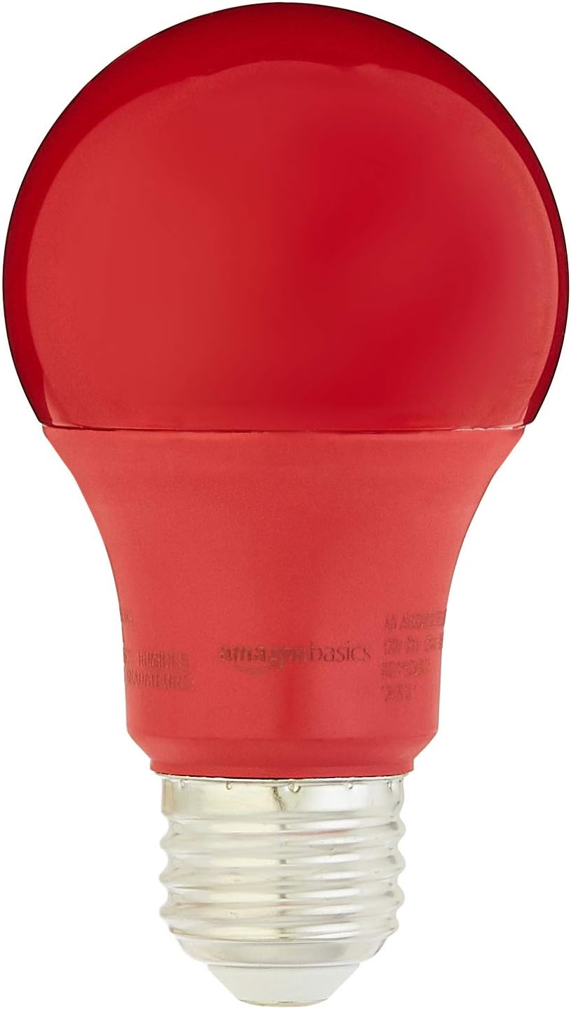 Amazon Basics A19 Red Color Party LED Light Bulbs, 60 Watt Equivalent, Energy Efficient 9W, E26 Standard Base, Non-Dimmable, 10,000 Hour Lifetime, 2-Pack - Image 2