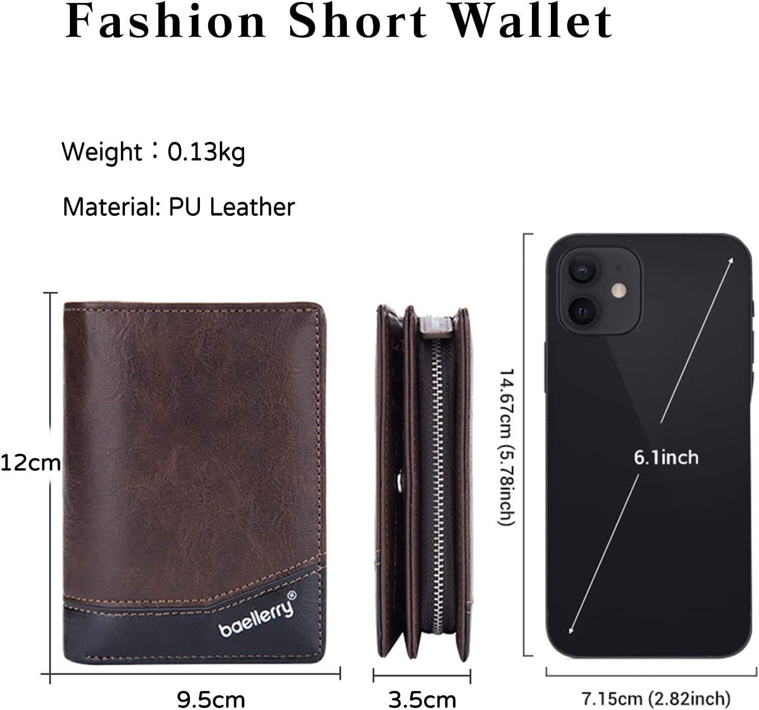 PORRASSO Men Wallets Card Holder Wallet Bifold PU Leather Wallet with Zipper Coin Pocket Credit Card Holder Coffee ? ? ? ? ? - Image 3