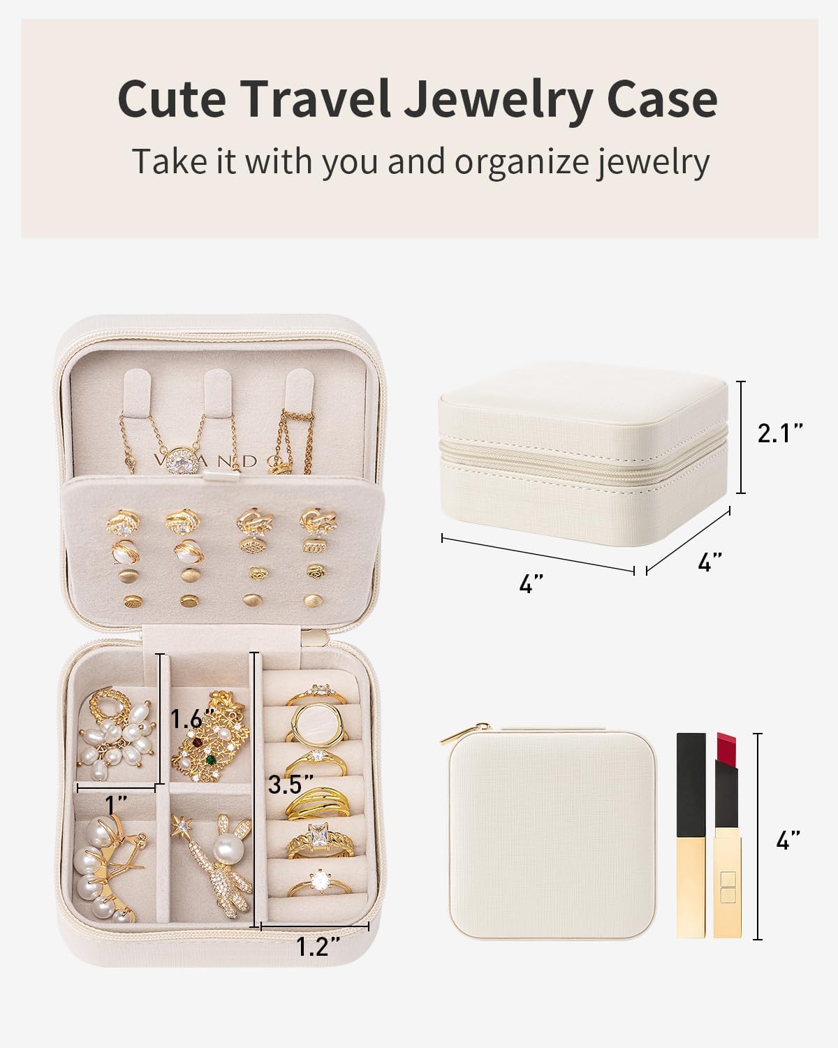 Vlando Travel Jewelry Case, Small Travel Jewelry Organizer Box for Girls Women - White ? ? ? ? ? - Image 5