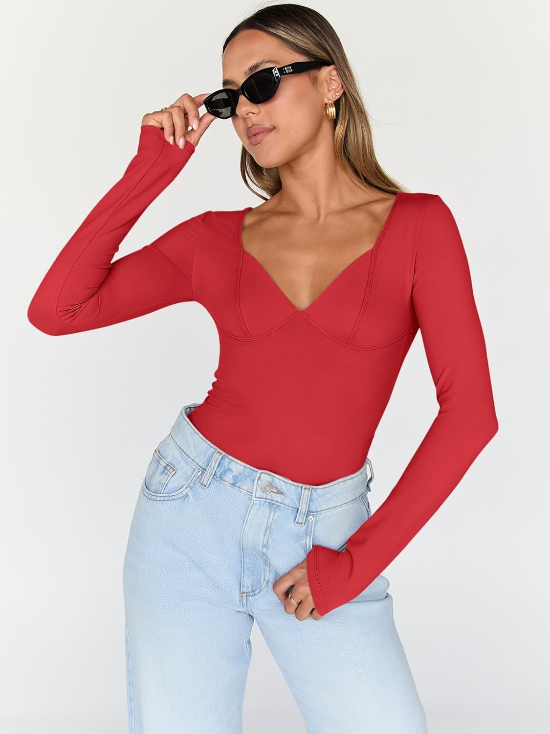 Trendy Queen Womens Tops Trendy Fashion Clothes Going Out Long Sleeve Shirts V Neck Basic Y2K Cute Shirt Slim Fitted Corset ? ? ? ? ? - Image 2