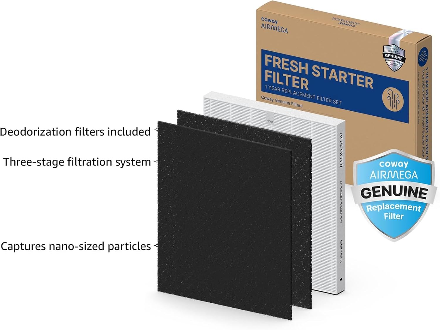 COWAY AP-1512HH & 200M Air Purifier Filter Replacement, Fresh Starter Pack, 2 Fresh Starter Deodorization Filters and 1 True HEPA Filter, 1 Pack, Black ? ? ? ? ? - Image 4