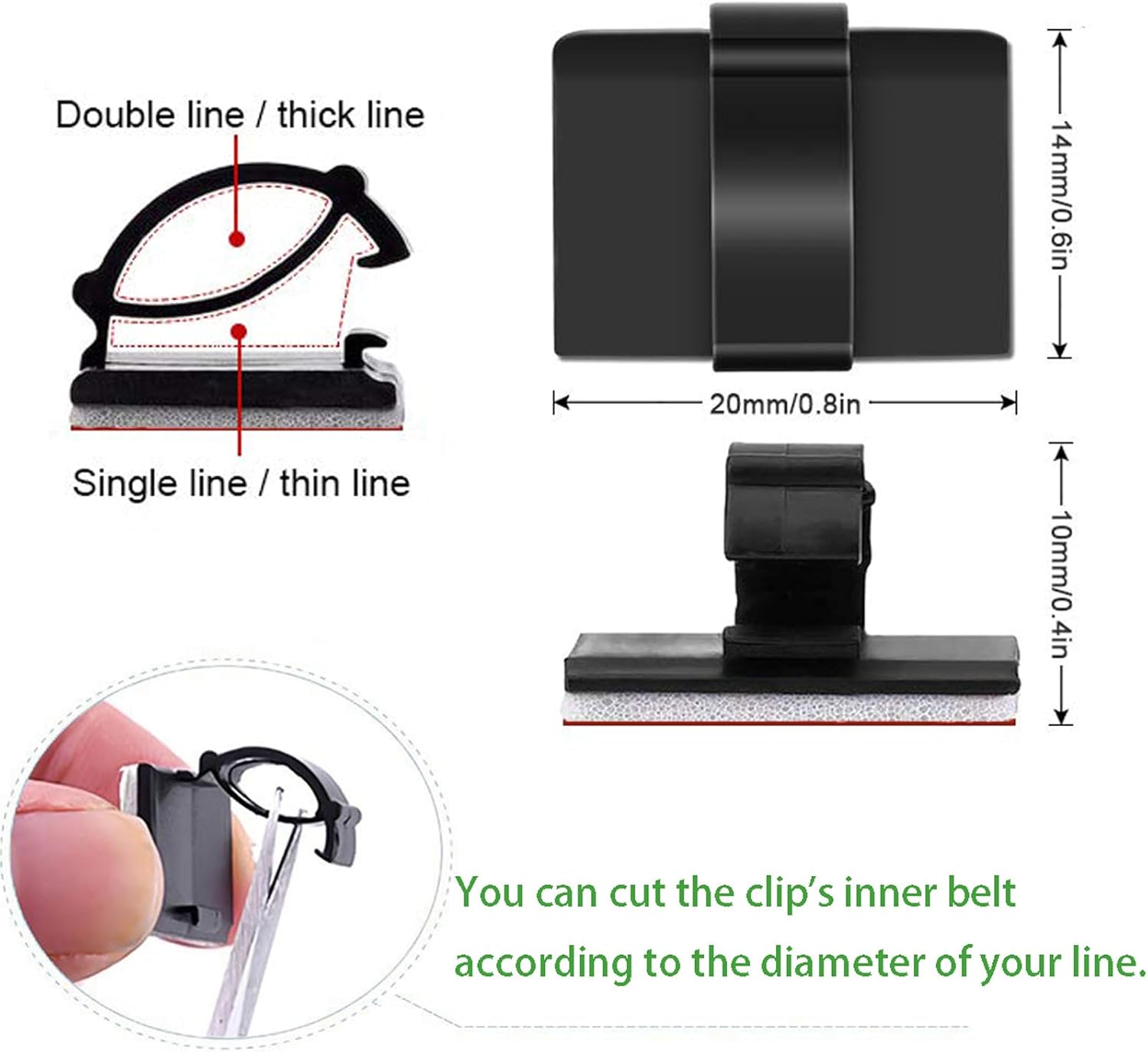 100pcs 3M Self Adhesive Cable Clips Wire Holders Cord Organizer Cable Clamp Management Sticky for Office Home Car Desk Tables PC Laptop TV Wall, Black - Image 2