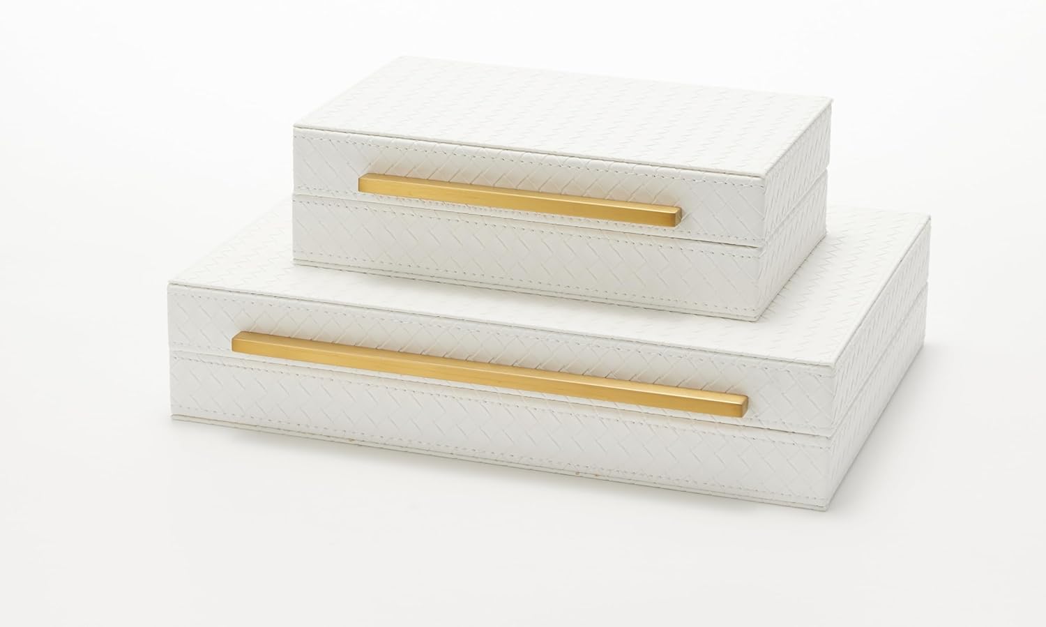 Kingflux White Set of 2pcs Decorative Boxes, Home Storage Boxes Jewelry Organizer, Shelf Orgnizer Box Woment&Men's Accessory Organizer (White) ? ? ? ? ? - Image 2