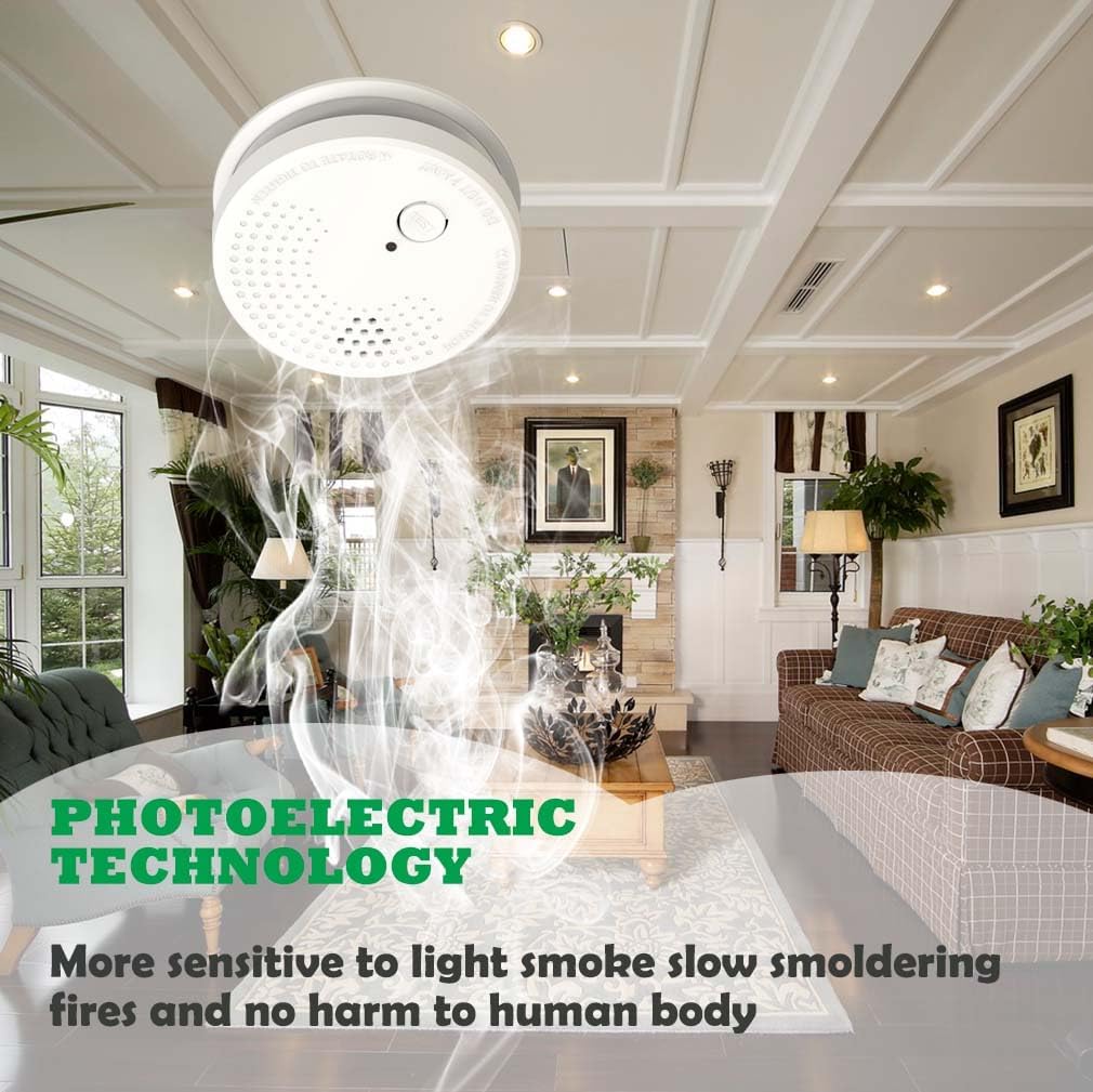 3 Pack Smoke Detector Fire Alarms 9V Battery Operated Photoelectric Sensor Easy to Install with Light Sound Warning, Test Button,9V Included Safety for Home Hotel(912-3) (GS528A) ? ? ? ? ? - Image 3