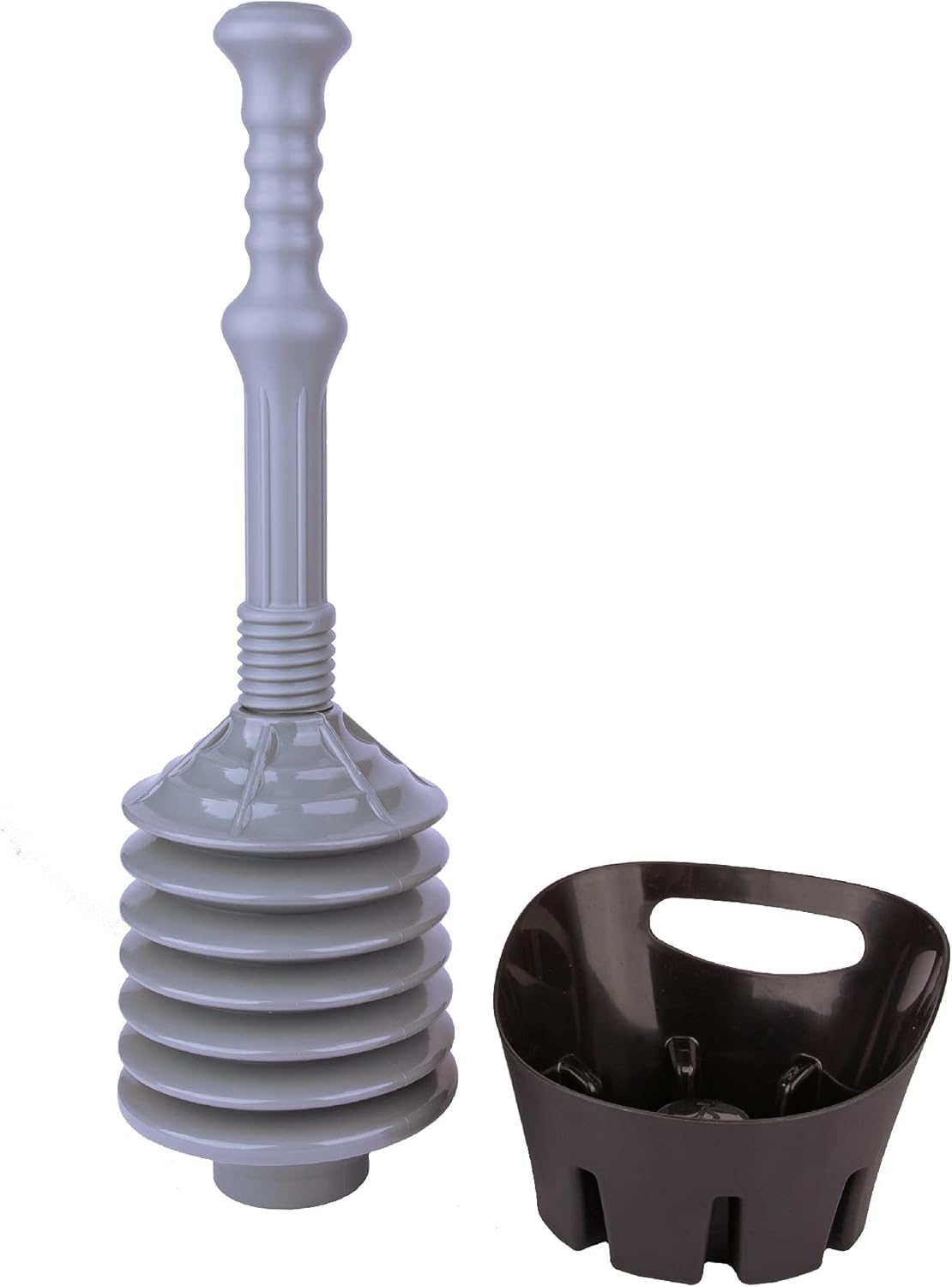 JS Jackson Supplies Grey Bellows Accordion Toilet Plunger with Black Storage Tray ? ? ? ? ?