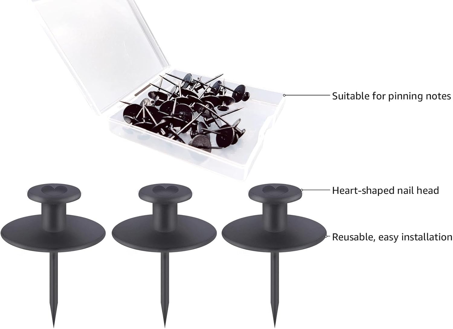 30 PCS Push Pins Picture Hangers Wall Hooks, Double Headed Thumb Tacks for Wall Hangings, Renter Friendly Decor Small Picture Frame Hangers for Drywall Cork Board Home Office Photo Decorations(Black) ? ? ? ? ? - Image 4