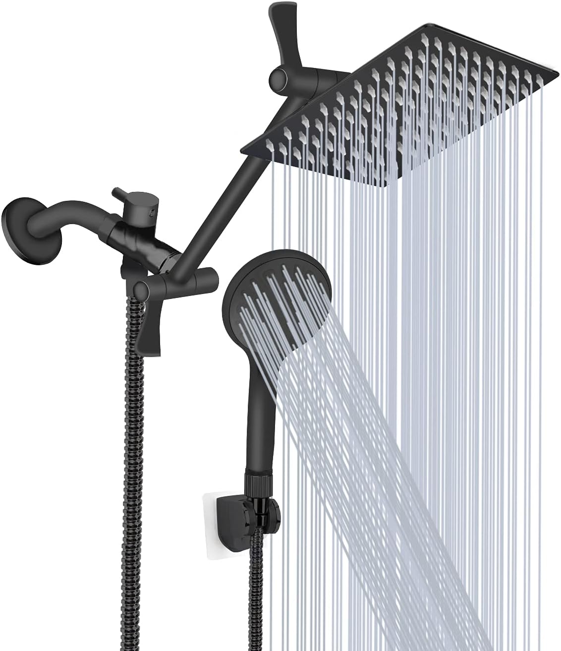Shower Head, 8?? High Pressure Rainfall/Handheld Shower Combo with 11'' Extension Arm, 9 Settings, Anti-leak Shower Head with Holder, Height/Angle Adjustable, Chrome, Matte Black ? ? ? ? ?
