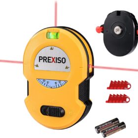 PREXISO Multi Surface Laser Level LED Light Vial, 30Ft Horizontal & Vertical Line Laser with Wall Mount Base, 2 Pins, 10 Sticker, 2 AA Batteries for Hanging Frames & Picture, Construction Wall Writing ?   ?   ?  ?   ?
