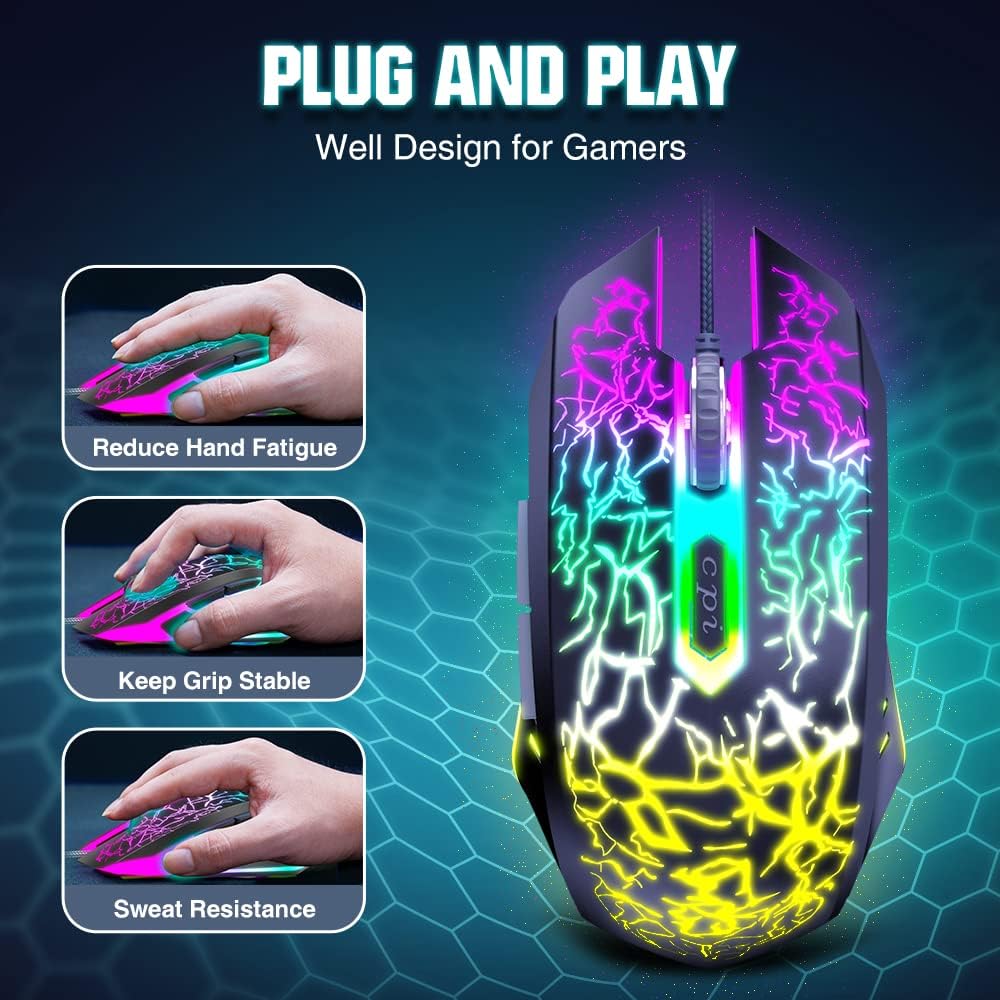 BENGOO Gaming Mouse Wired, Ergonomic Gamer Laptop PC Optical Computer Mice with RGB Backlit, 4 Adjustable DPI Up to 3600, 6 Programmable Buttons for Windows 7/8/10/XP Vista Linux -Black ? ? ? ? ? - Image 5