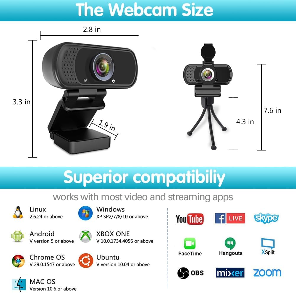 Webcam HD 1080p ,Live Streaming Web Camera with Stereo Microphone, PC Desktop or Laptop USB Webcam with 110 Degree View Angle, HD Webcam for Video Calling, Recording, Conferencing, Streaming, Gaming - Image 3