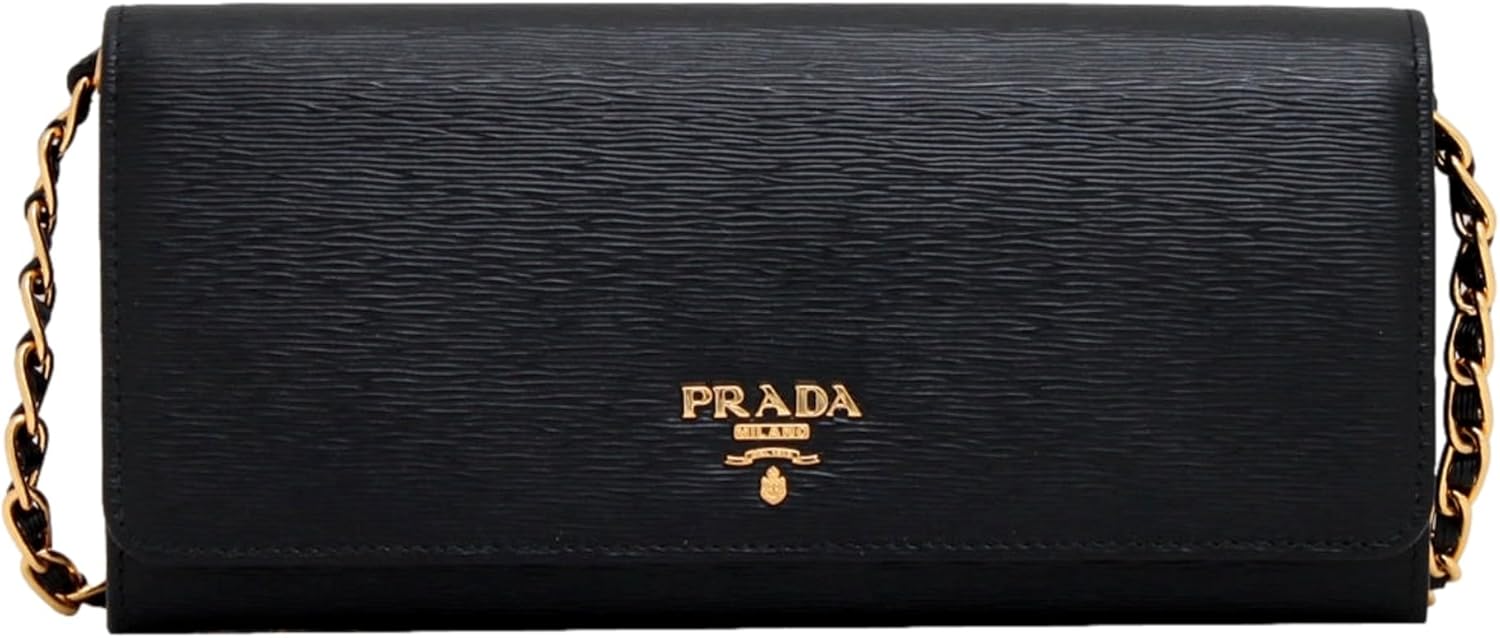 Prada Womens Black Vitello Move Leather Chain Wallet Crossbody 1MT290 ? ? ? ? ?