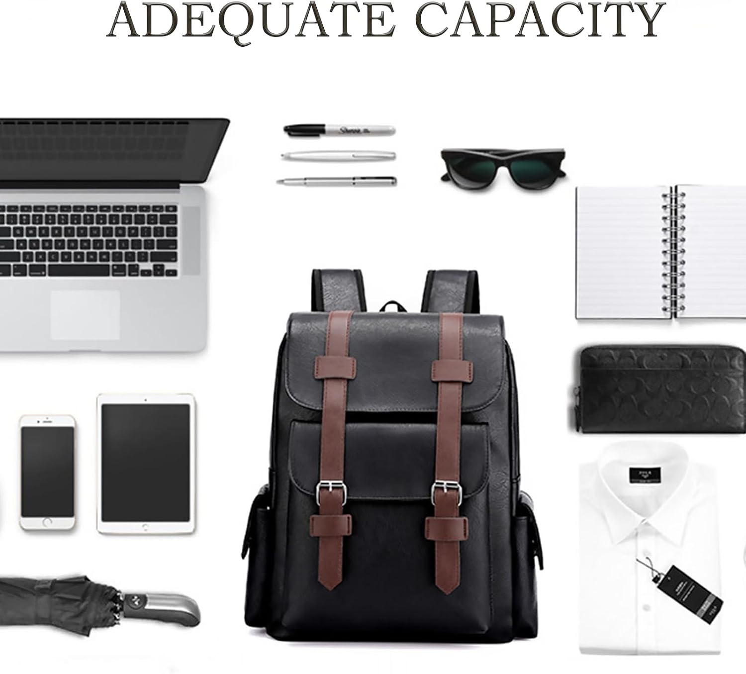 Leather Laptop Backpack Travel Backpack Carry on Flight Approved Dark Drown College Computer Back pack Large Work Backpack for Women Men Teacher Business BackPack ? ? ? ? ? - Image 4