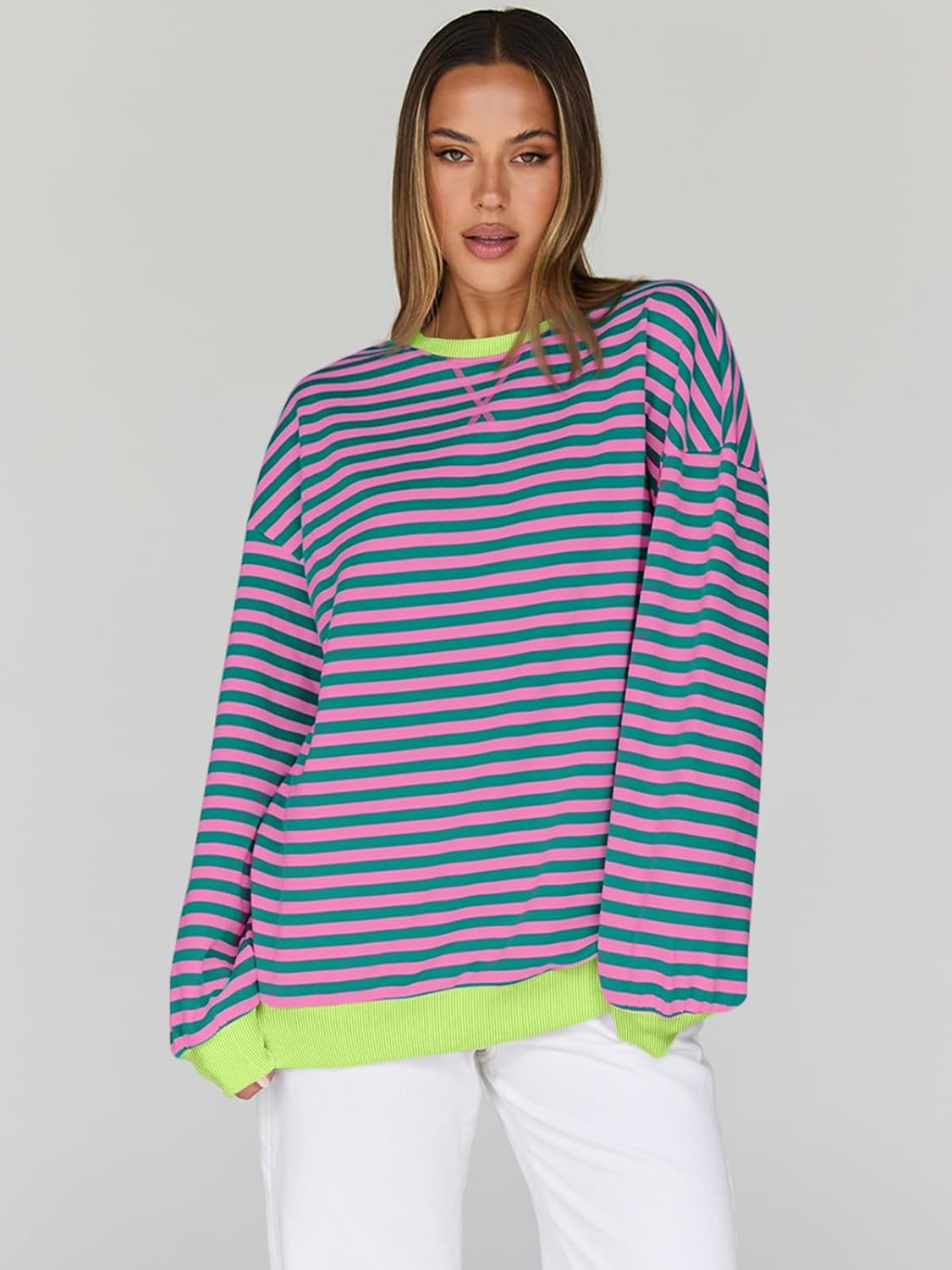 Trendy Queen Oversized Sweatshirt for Women 2024 Fall Crewneck Striped Long Sleeve Shirts Hoodies Preppy Top Y2K Outfits ? ? ? ? ? - Image 2
