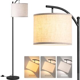 addlon Floor Lamp for Living Room with 3 Color Temperatures, Standing lamp with Linen lampshade for Bedroom, Office, Lamps with 9W LED Bulb Included - Black with Beige Lampshade ?   ?   ?  ?   ?