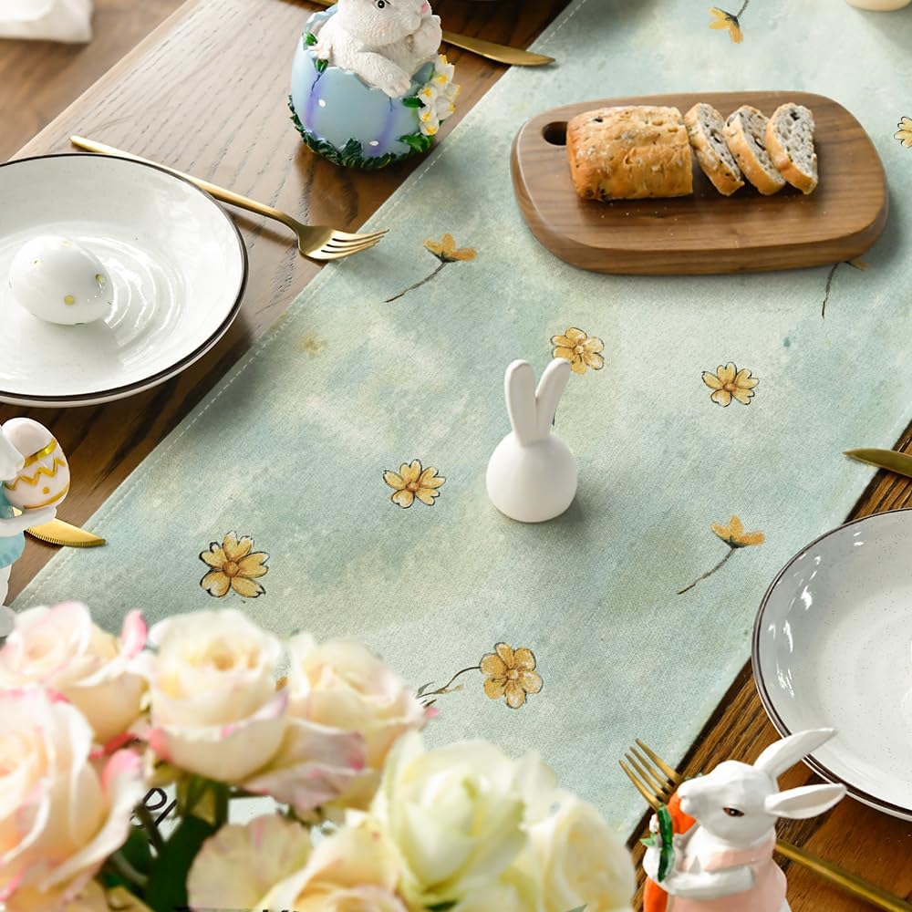 Artoid Mode Bunny Rabbit Egg Flowers Easter Table Runner, Seasonal Spring Kitchen Dining Table Decoration for Home Party Decor 13x72 Inch - Image 4