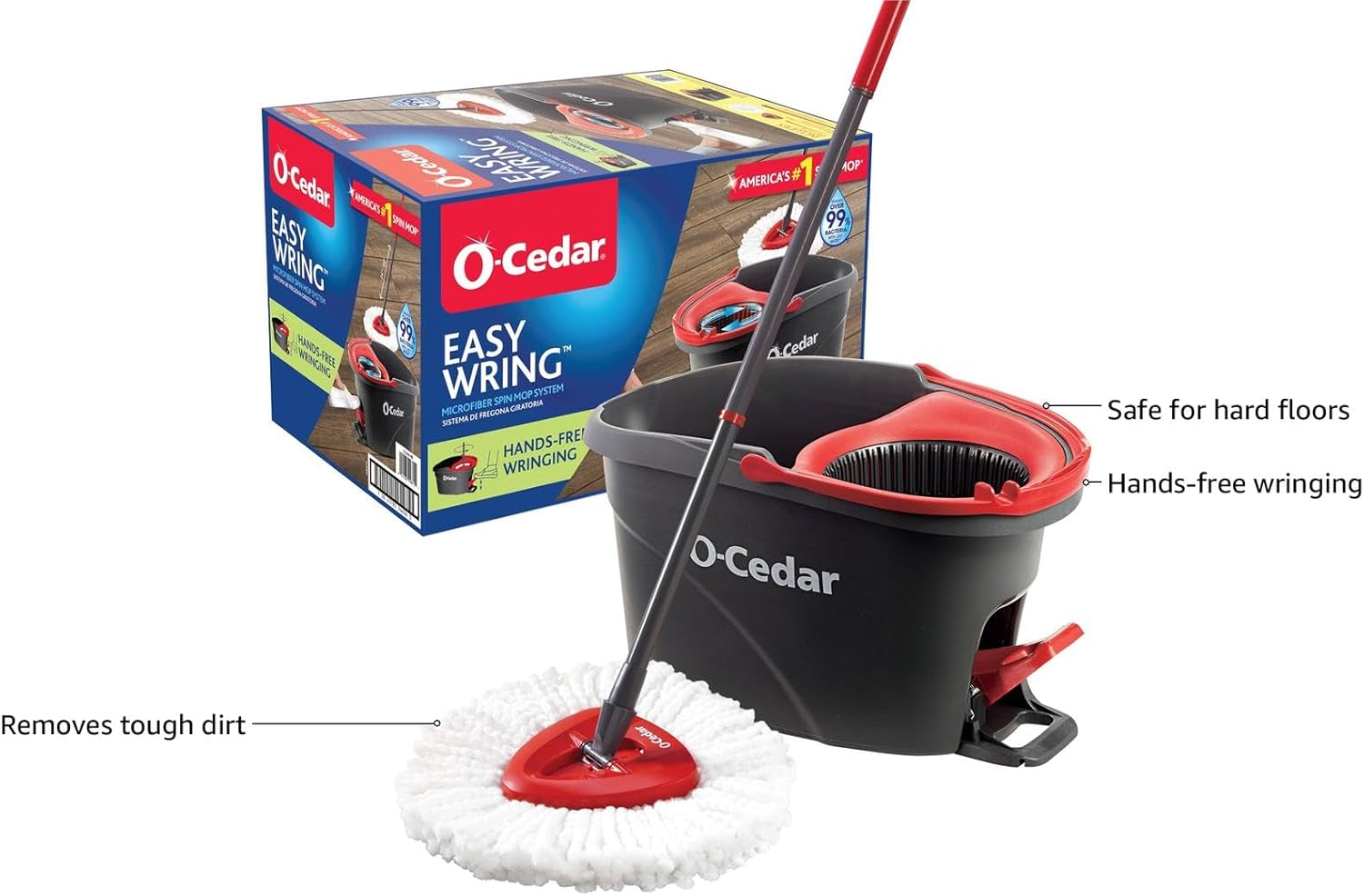 O-Cedar EasyWring Microfiber Spin Mop, Bucket Floor Cleaning System, Red, Gray, Standard - Image 4