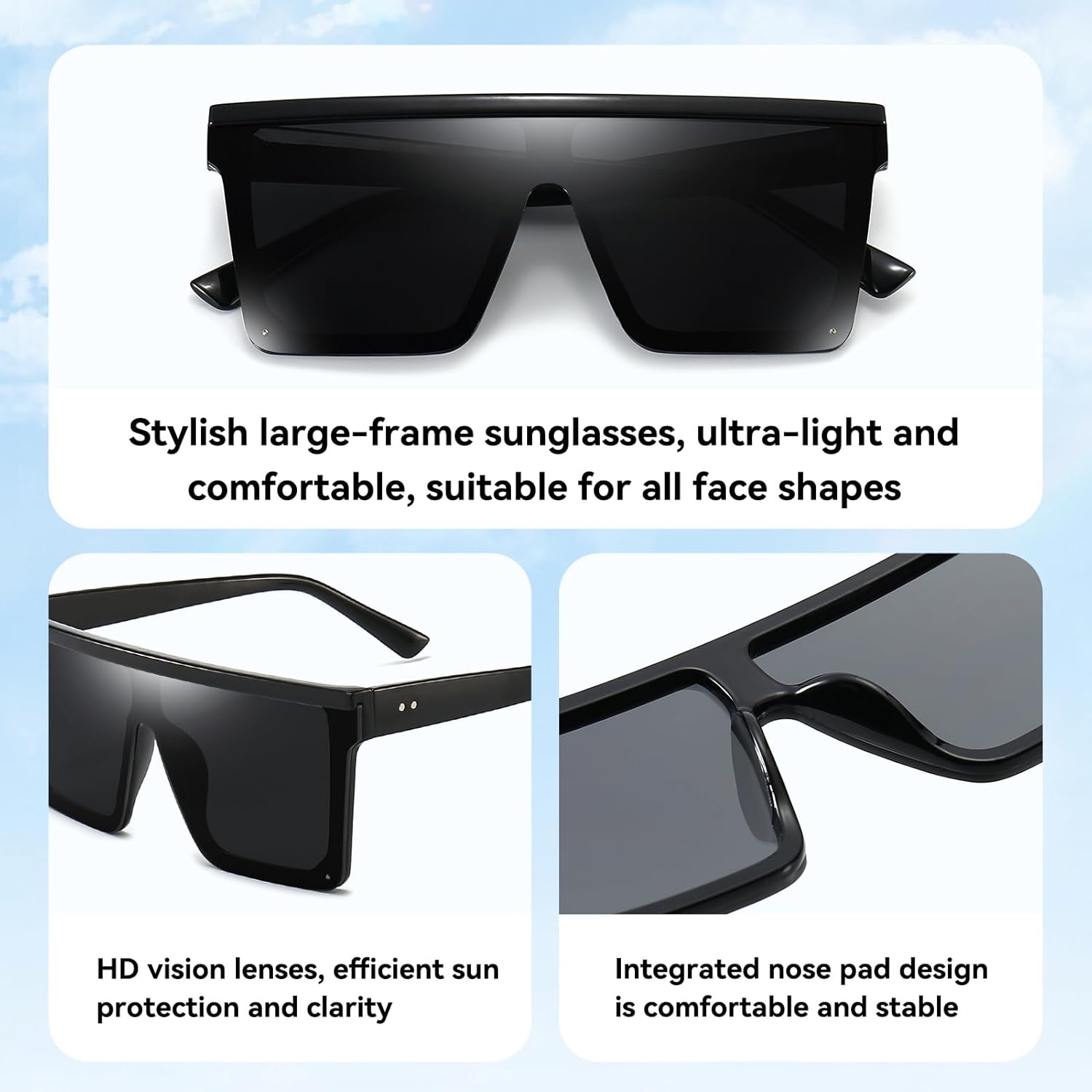 Dollger Square Oversized Sunglasses for Women Men Fashion Flat Top Big Black Frame Shades ? ? - Image 5