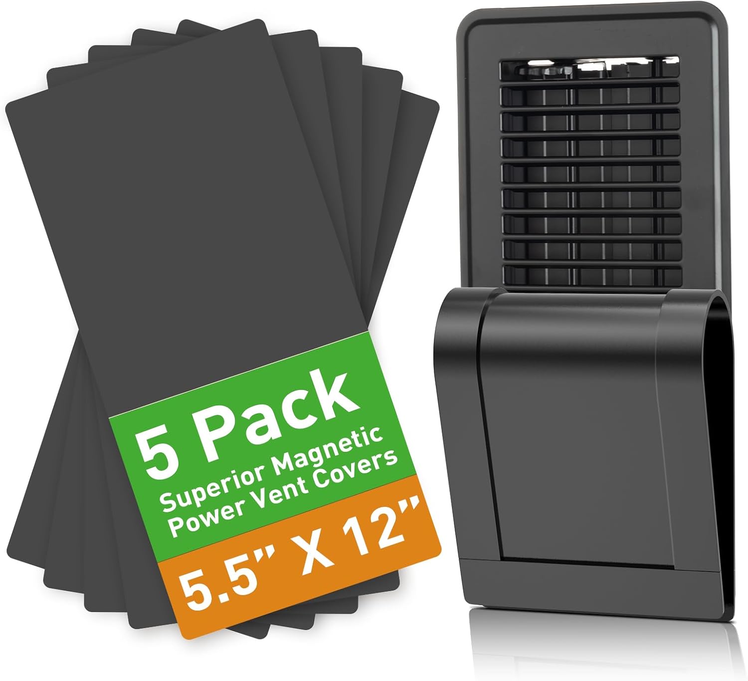 Magnetic Vent Covers for Home Floor, Wall and Ceiling Vent Register, Black Vent Covers 5.5'' X 12'' for Complete Seal, Vent Cover to Block Air, for RV, Air Conditioning, HVAC and AC Vents, 5 Pack ? ? ? ? ?
